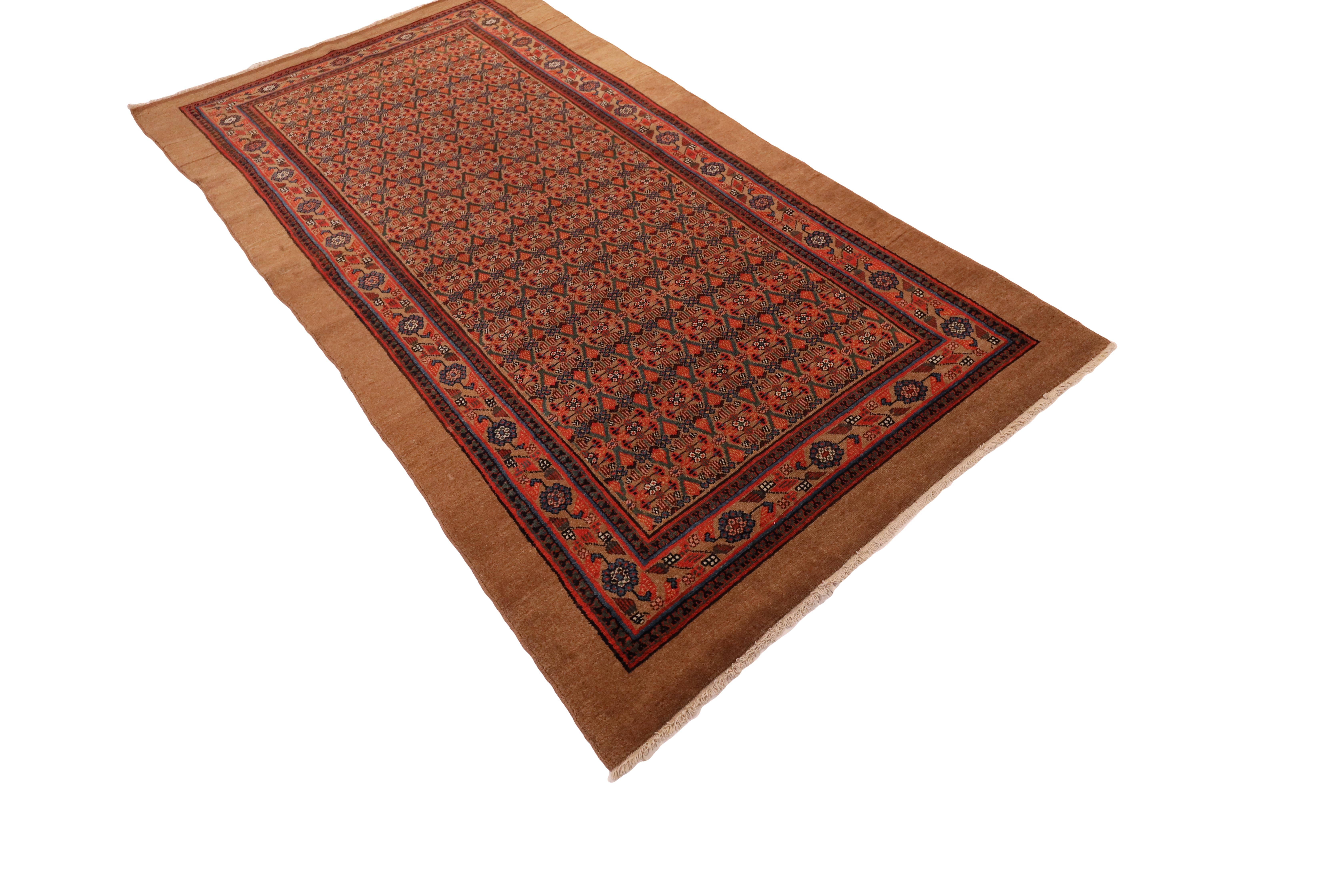 Persian Camel-Hair Hamedan Rug, Beige Blue Red - 5 x 10 For Sale