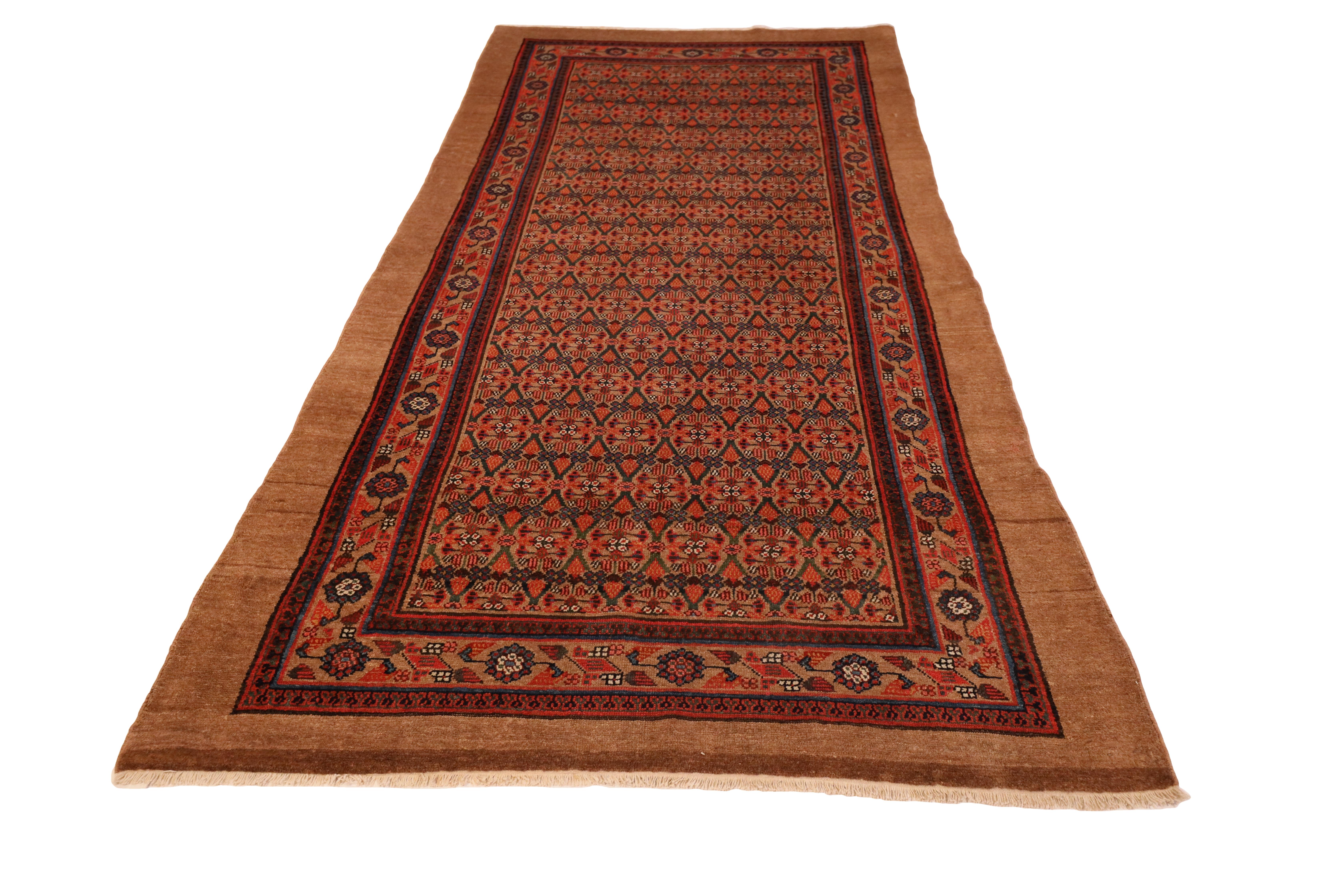 Camel-Hair Hamedan Rug, Beige Blue Red - 5 x 10 In Good Condition For Sale In New York, NY