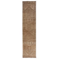 Camel Hair Persian Serab Old and Worn Down Runner Hand Knotted Oriental Rug