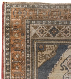 Camel, Ivory and Blue Handmade Wool Turkish Old Anatolian Konya Rug