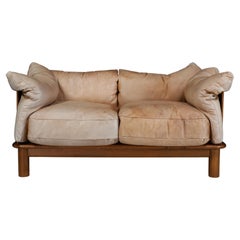 Camel Leather and Walnut Sofa from De Pas, D'Urbino Lomazzi for Padova, Italy