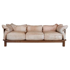Camel Leather and Walnut XL Sofa from De Pas, D'Urbino Lomazzi for Padova, Italy