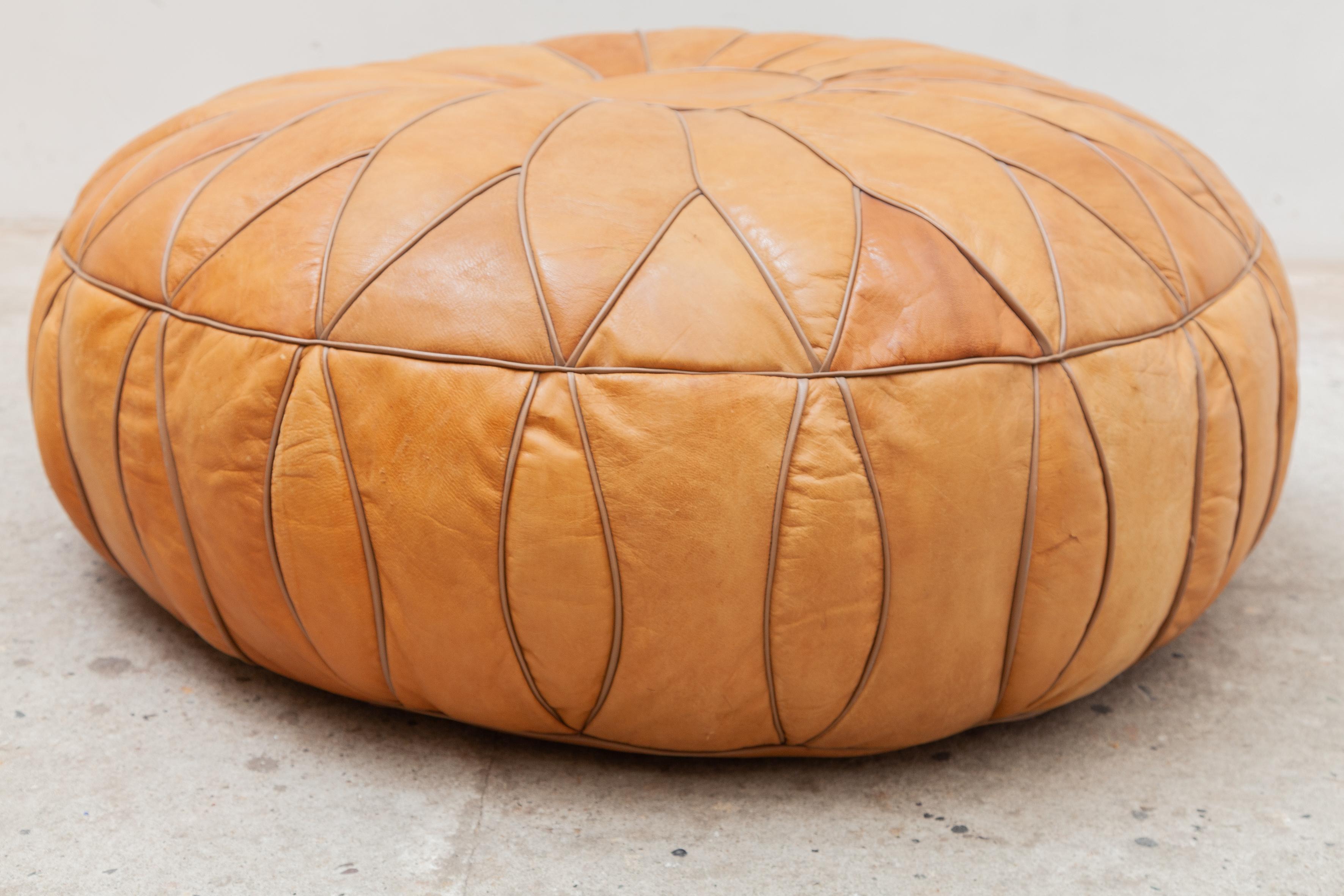 camel leather pouf