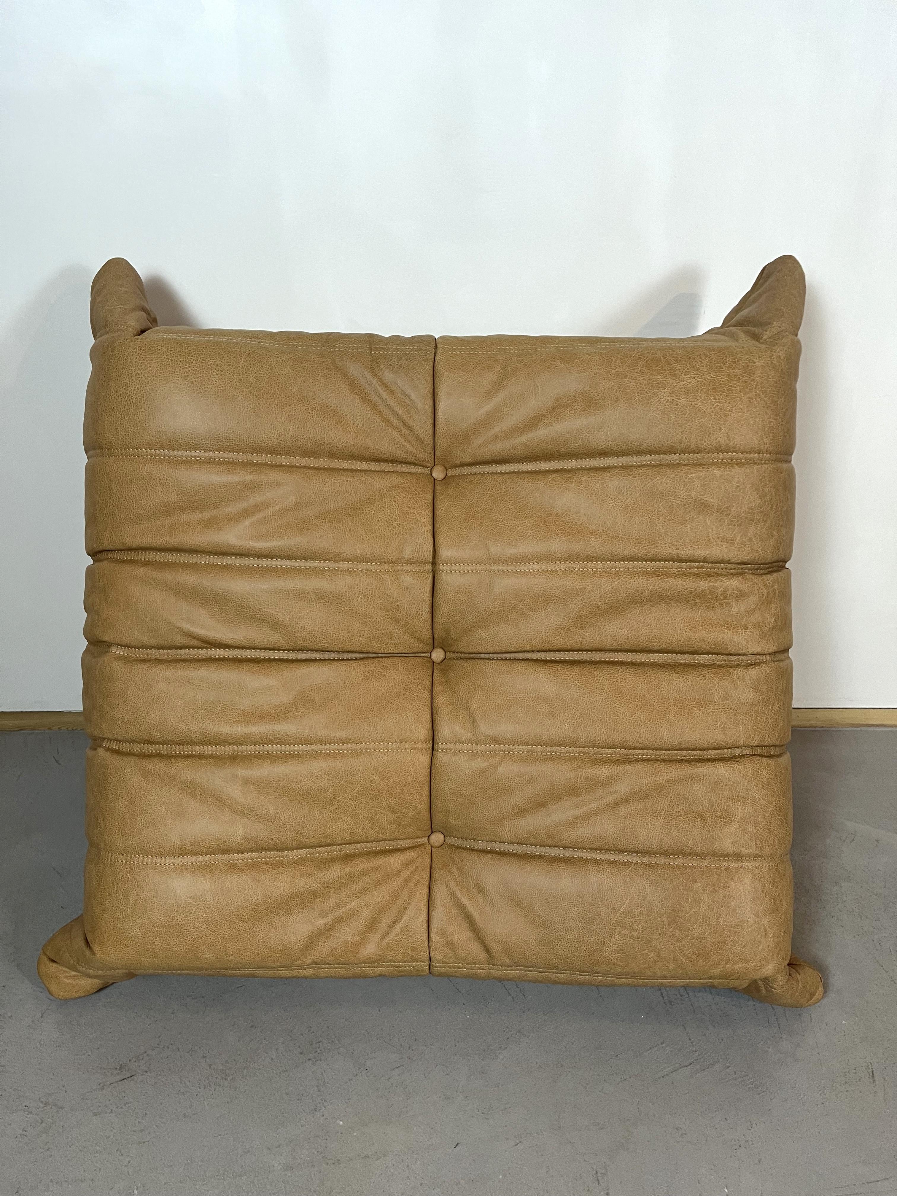 Camel leather Togo Sofa by Michel Ducaroy for Ligne Roset, Set of 5 pieces For Sale 5