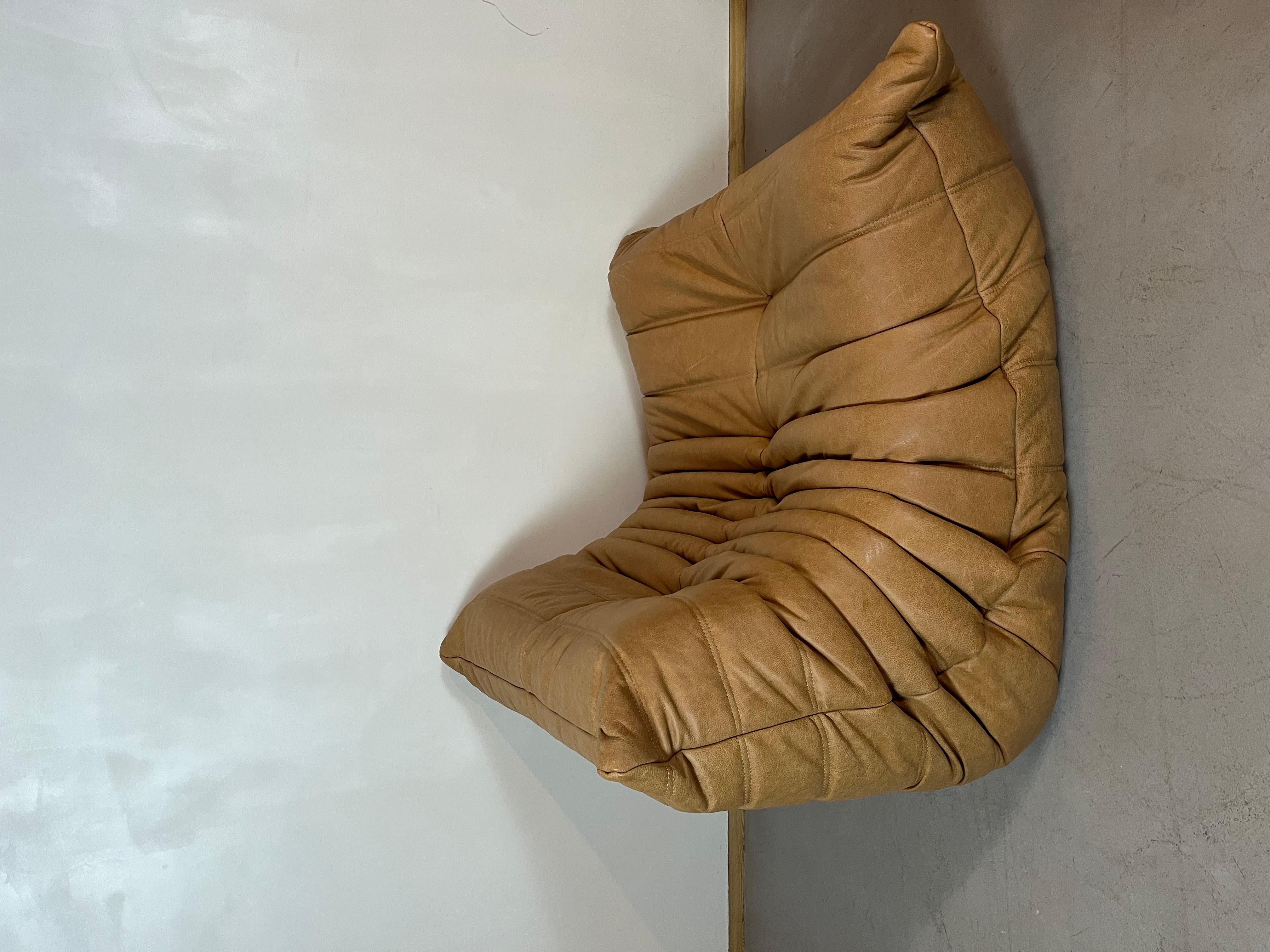 Togo-Sofa aus Kamelleder von Michel Ducaroy für Ligne Roset, Set mit 5 Pieces im Angebot 5