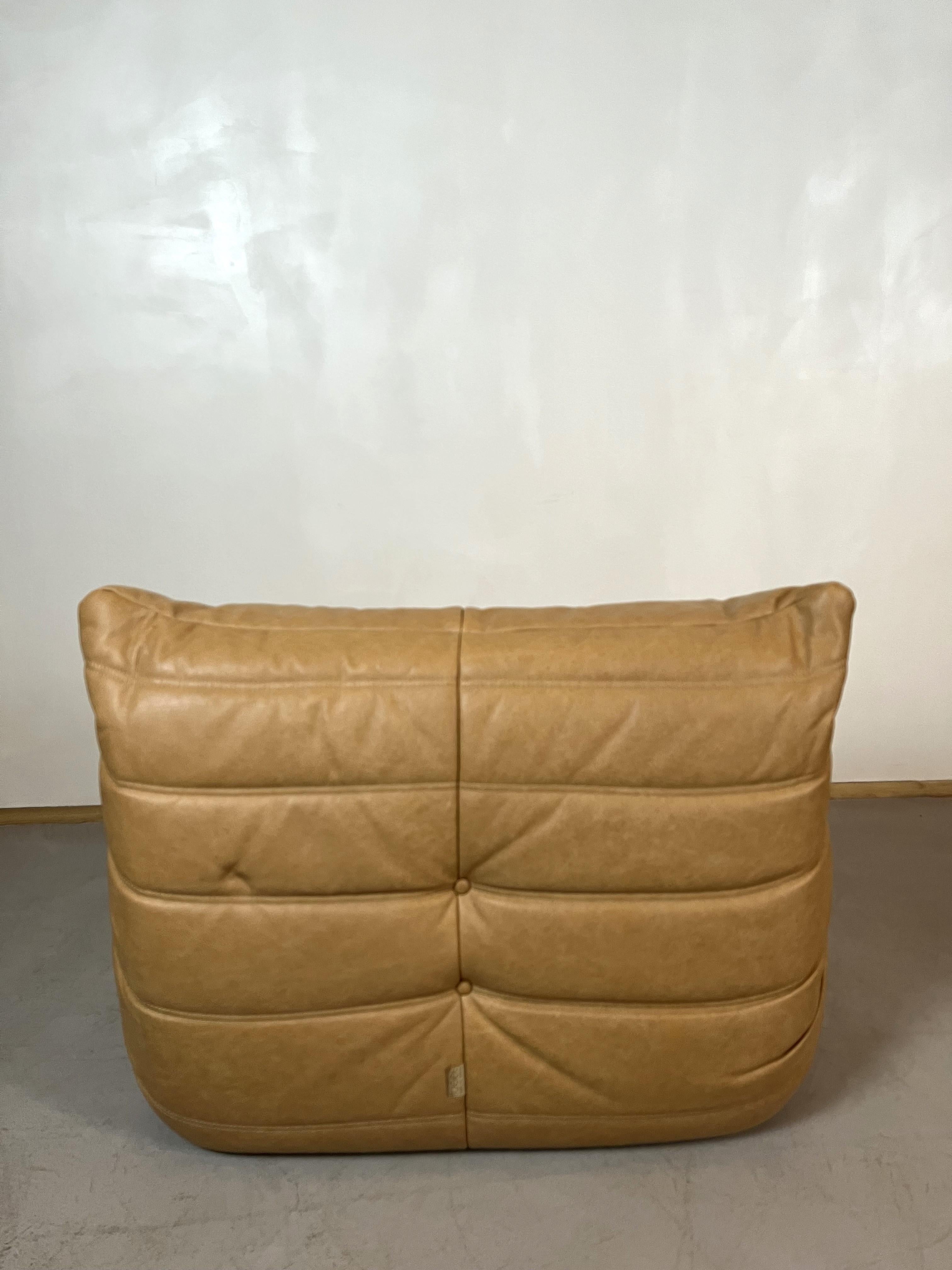 Camel leather Togo Sofa by Michel Ducaroy for Ligne Roset, Set of 5 pieces For Sale 7