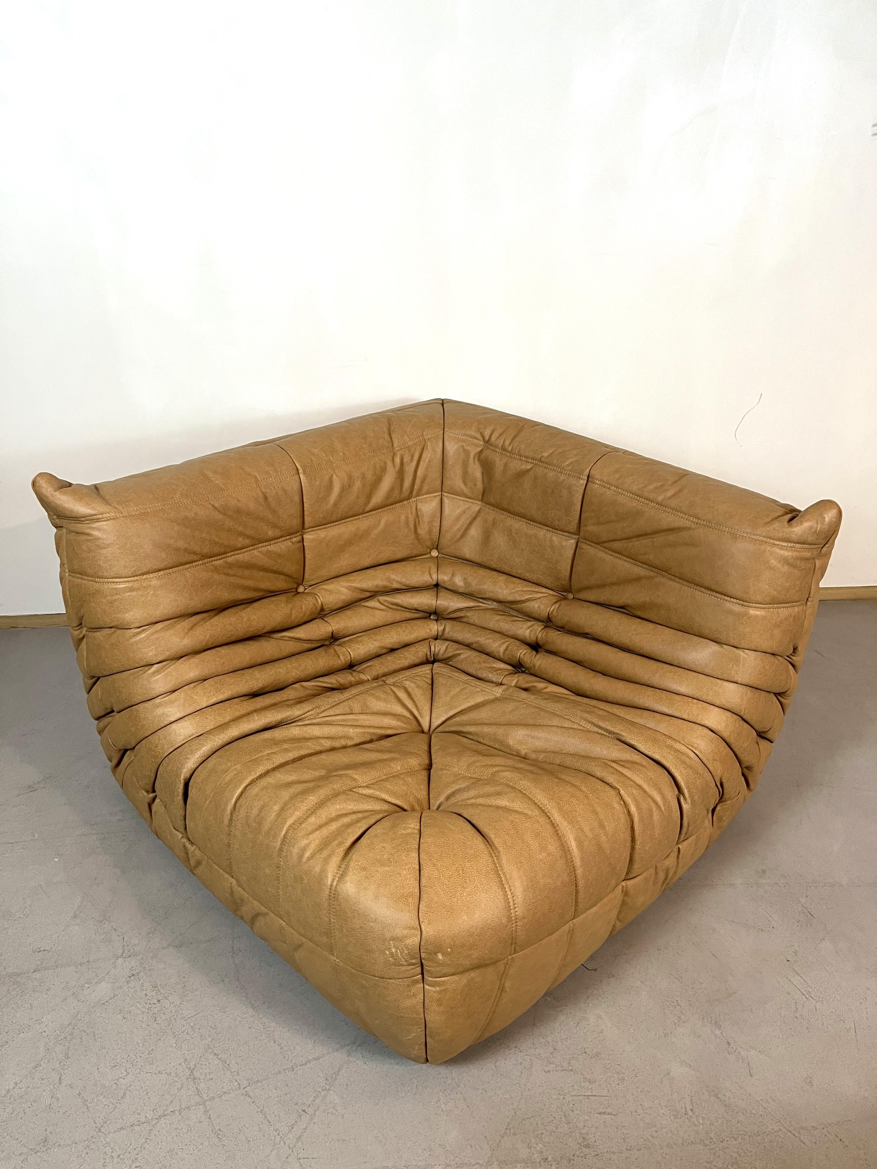Contemporary Camel leather Togo Sofa by Michel Ducaroy for Ligne Roset, Set of 5 pieces For Sale
