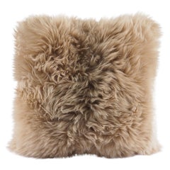 Camel Light Ollengo Shearling Sheepskin Pillow Fluffy Cushion by Muchi Decor