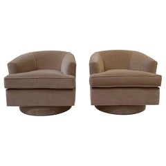 Camel Velvet Swivel Chairs, a Pair