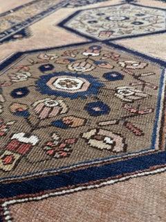 Camel & Navy Yahyali • Handmade Vintage Turkish Village Rug (4'x8')