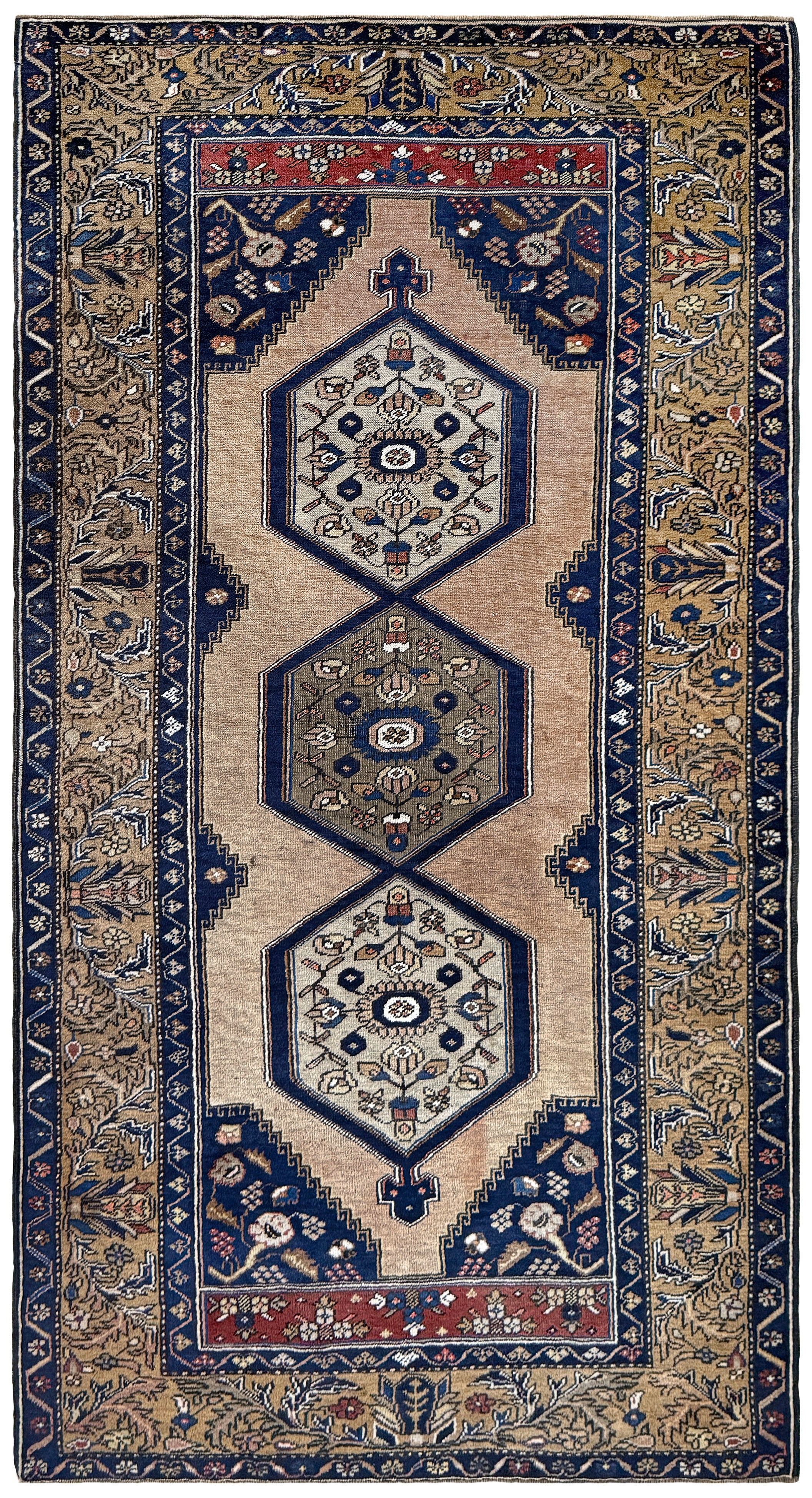 Camel 
Navy Yahyali • Handmade Vintage Turkish Village Rug (4
x8
) For Sale