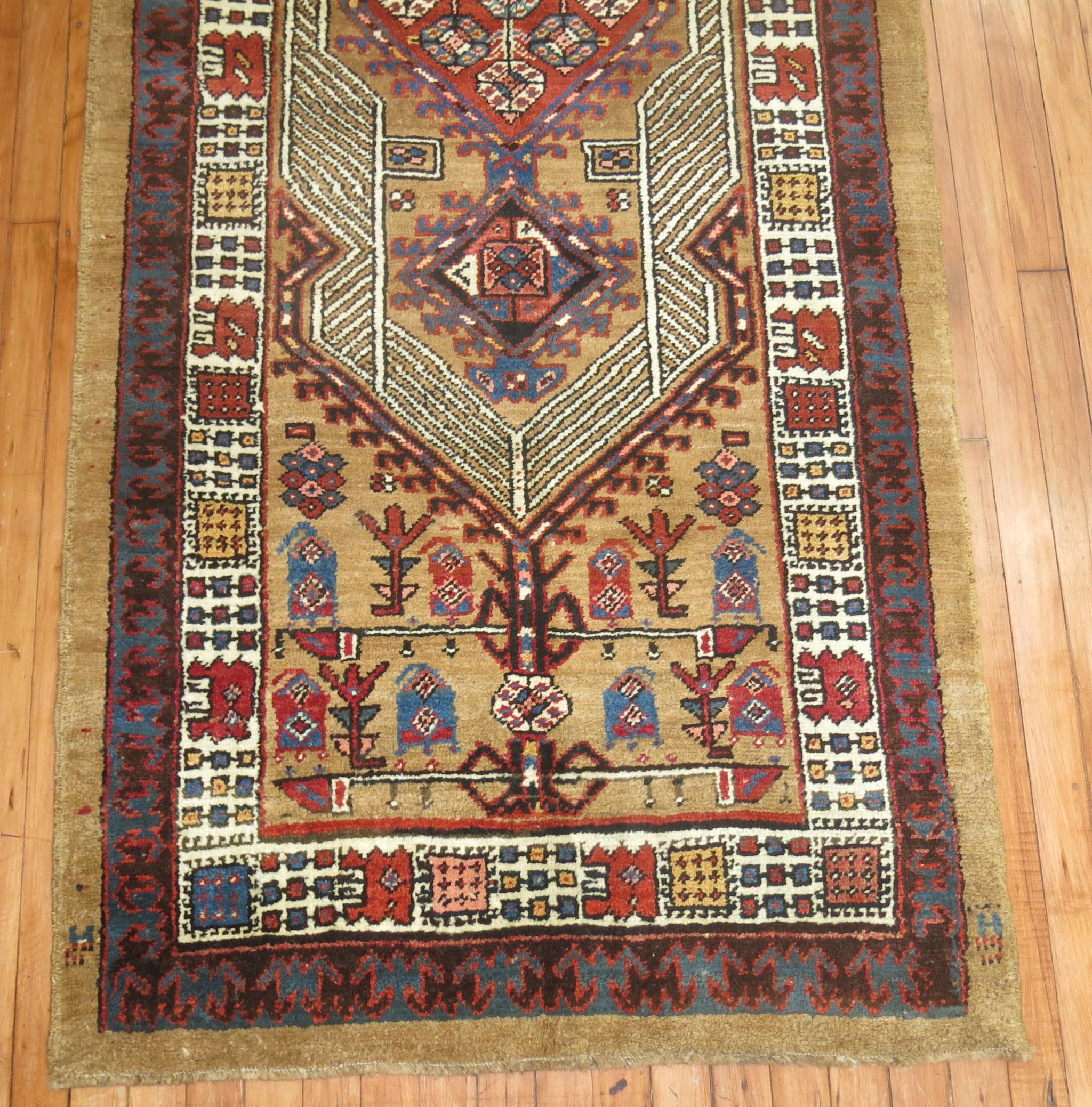 Hand-Woven Camel Persian Serab Small Runner For Sale
