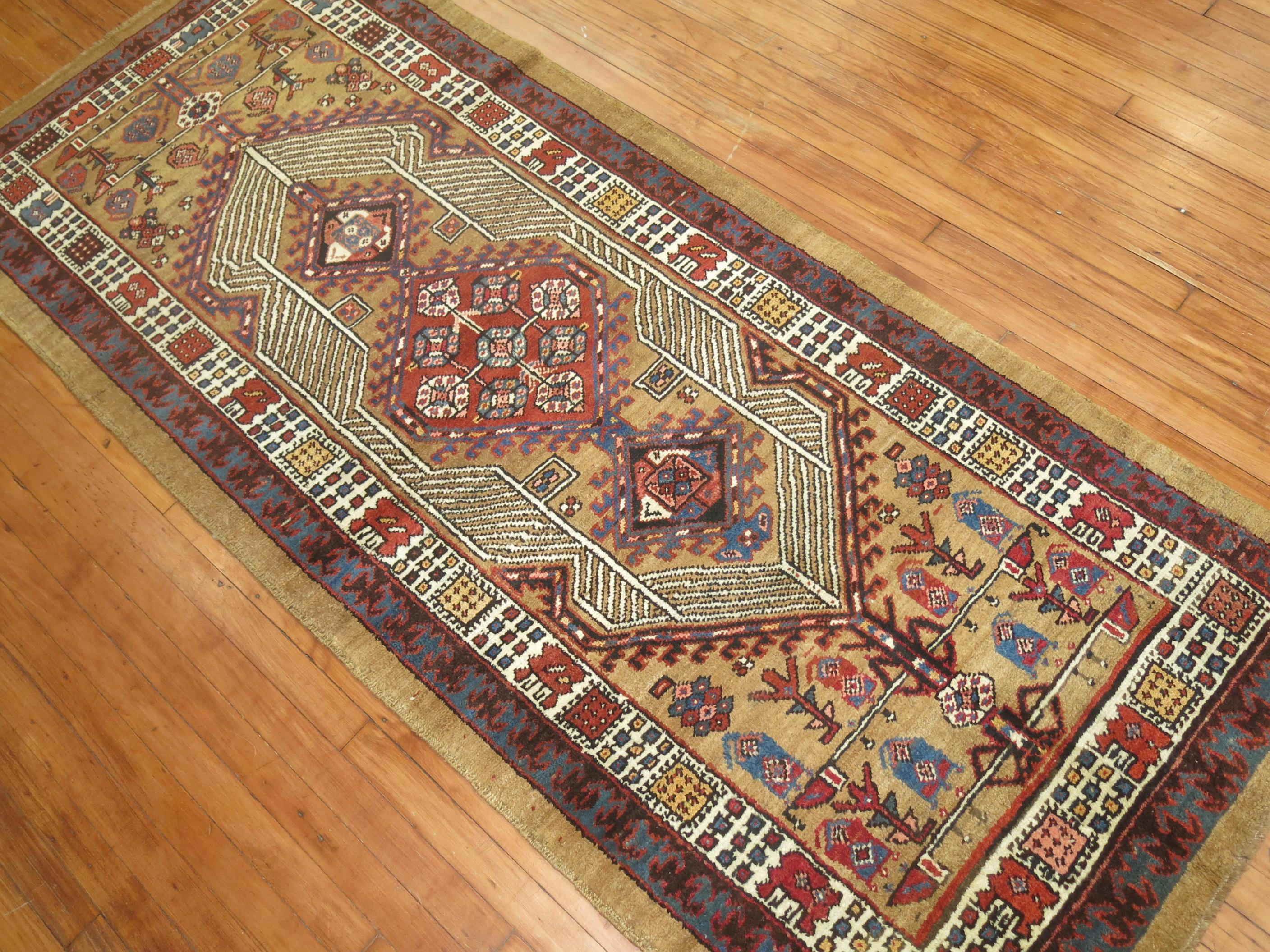 Camel Persian Serab Small Runner In Good Condition For Sale In New York, NY