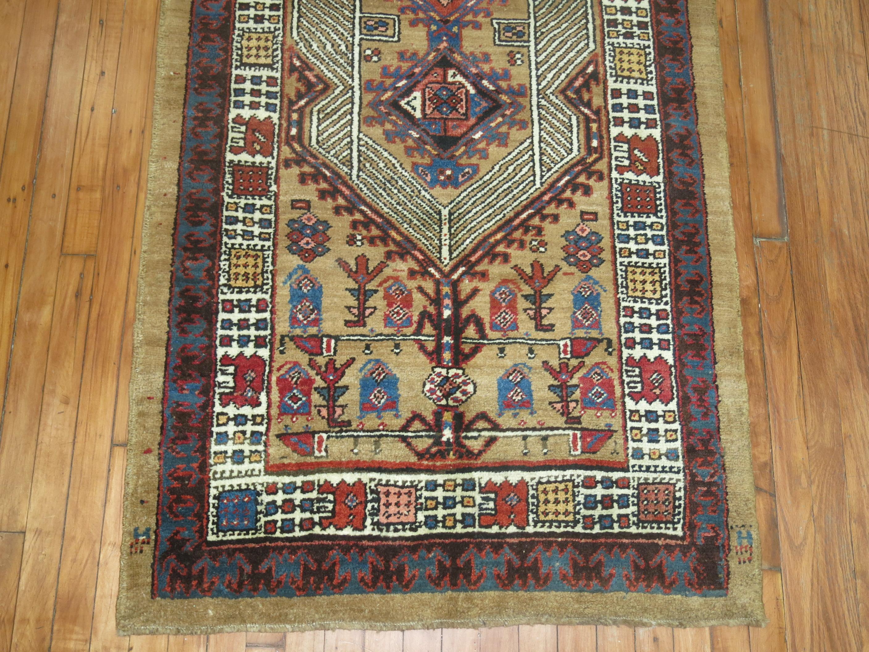 Early 20th Century Camel Persian Serab Small Runner For Sale