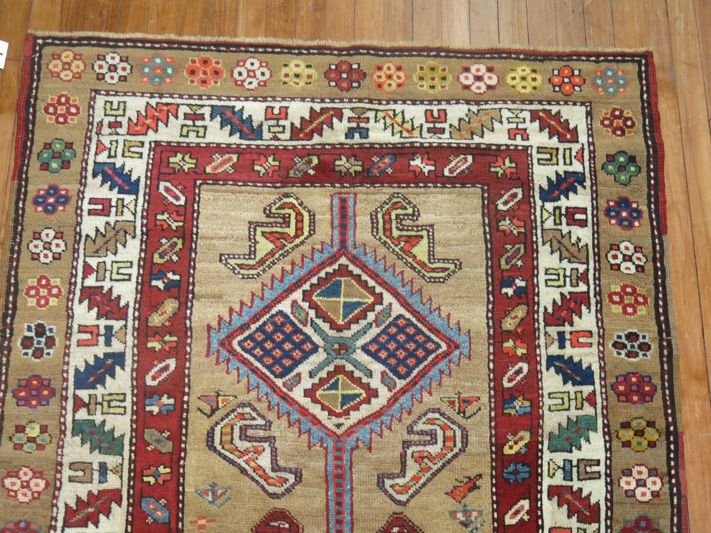Hand-Knotted Camel Persian Serab Wide Runner For Sale