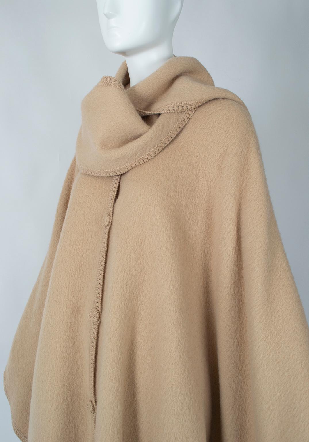 Camel Peruvian Alpaca Poncho with Attached Scarf, Jacome Estate - One Size, 1960 2