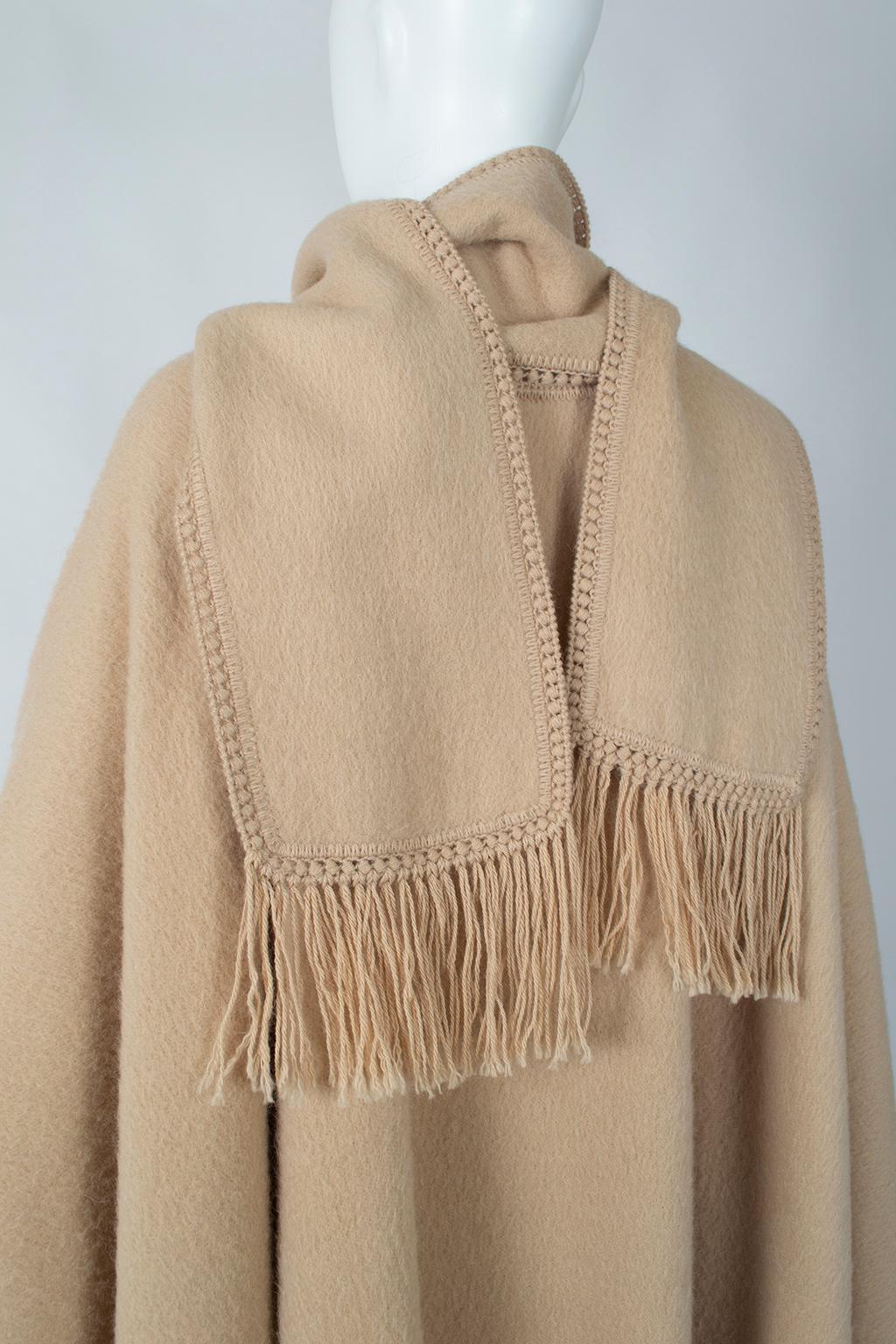 Camel Peruvian Alpaca Poncho with Attached Scarf, Jacome Estate - One Size, 1960 3