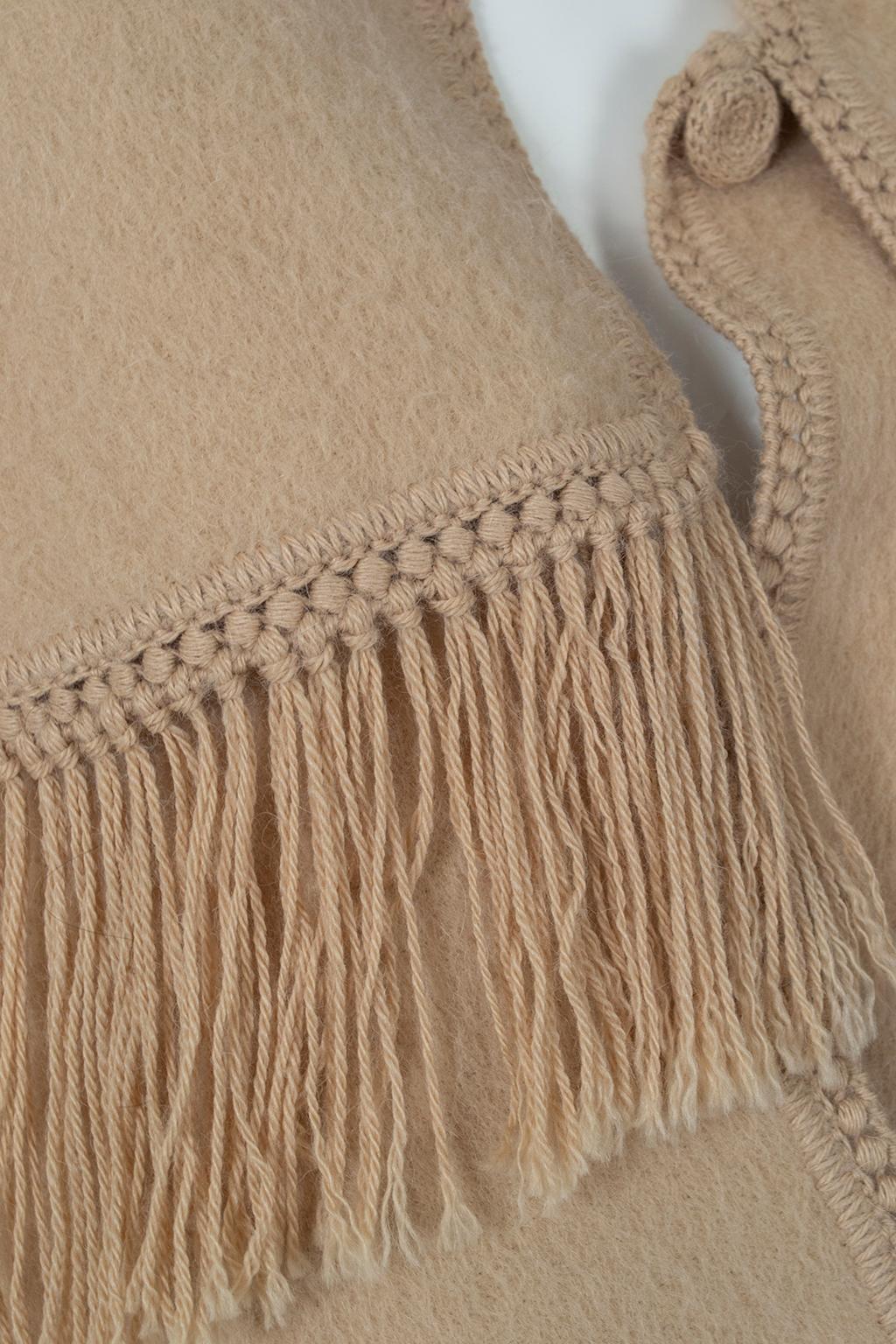 Camel Peruvian Alpaca Poncho with Attached Scarf, Jacome Estate - One Size, 1960 6