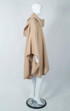 Camel Peruvian Alpaca Poncho with Attached Scarf, Jacome Estate - One Size, 1960