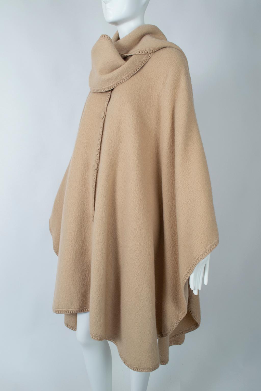 Women's Camel Peruvian Alpaca Poncho with Attached Scarf, Jacome Estate - One Size, 1960