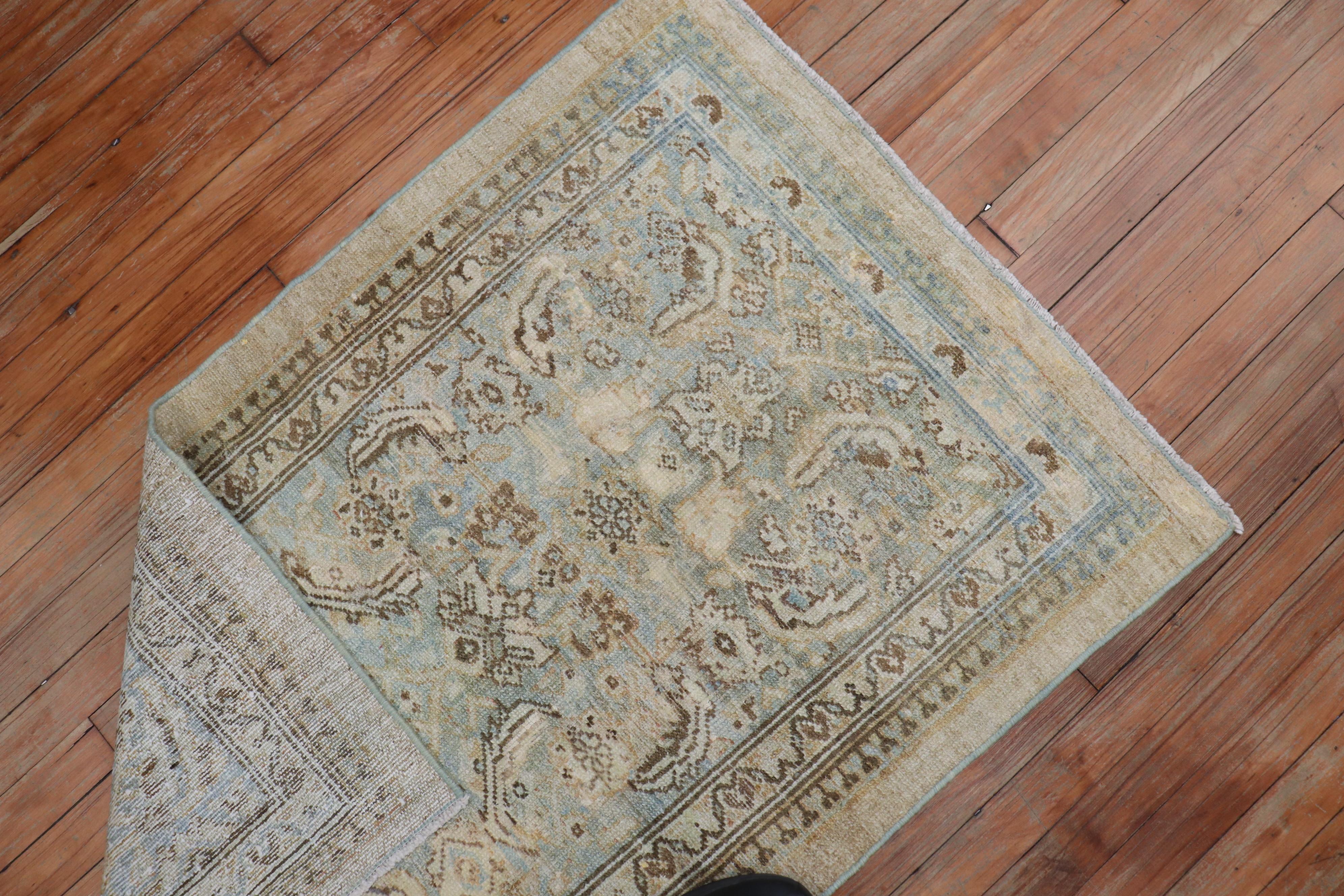 Camel Powder Blue Antique Persian Serab Decorative Rug Mat In Good Condition For Sale In New York, NY