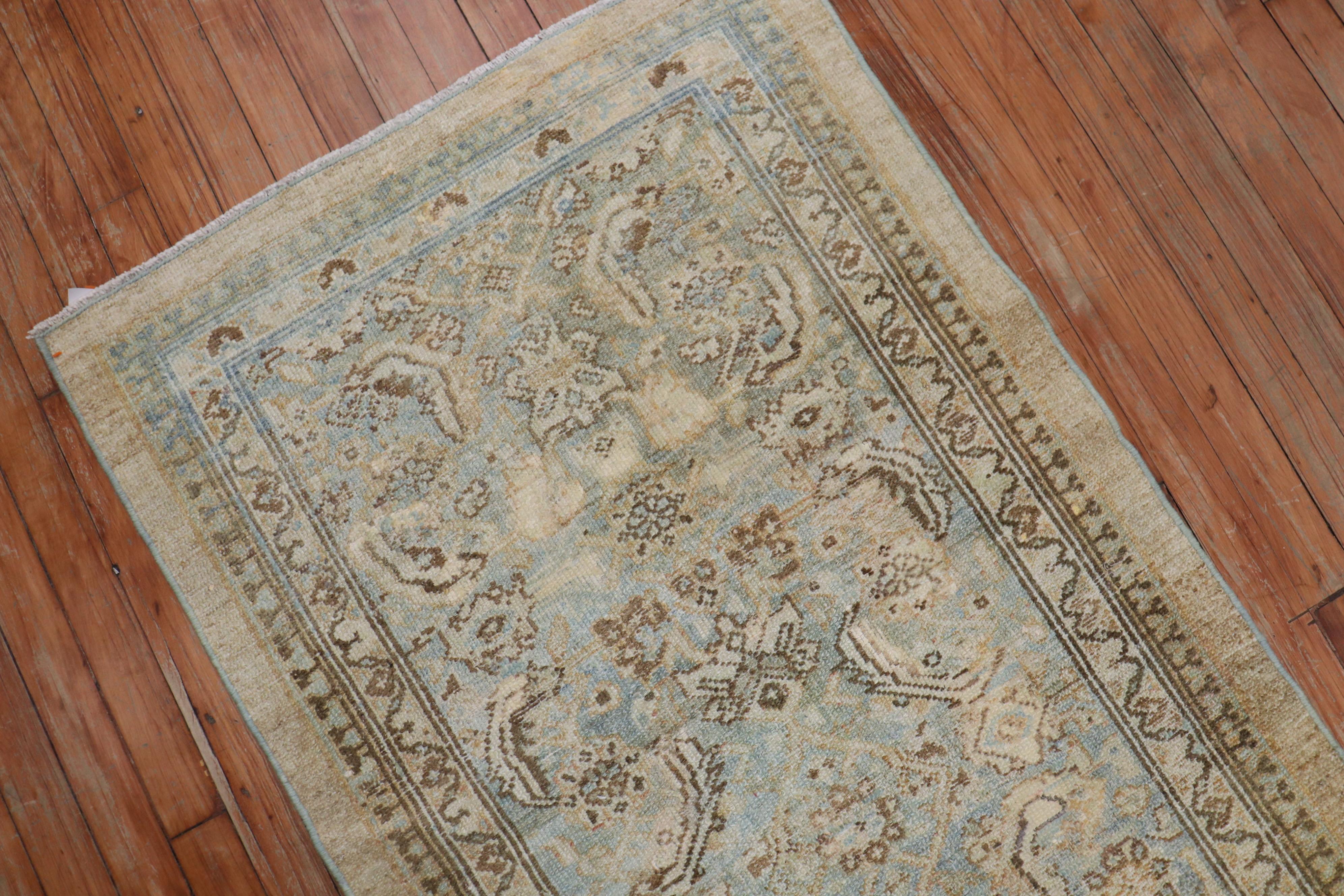 Wool Camel Powder Blue Antique Persian Serab Decorative Rug Mat For Sale
