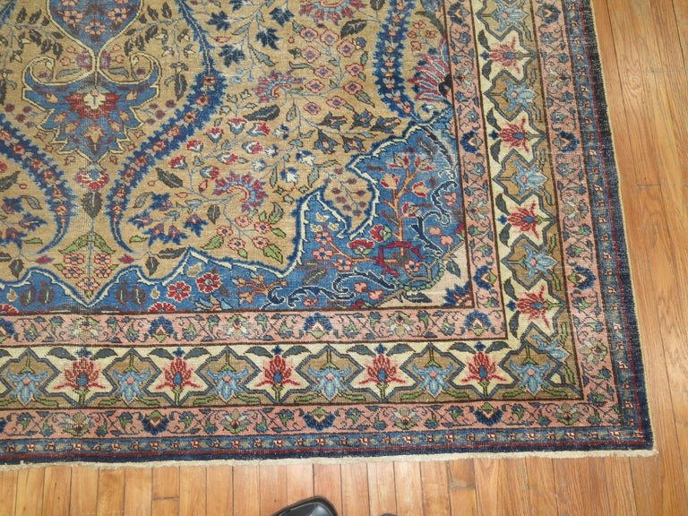 Camel Royal Blue Persian Tabriz Rug For Sale at 1stdibs