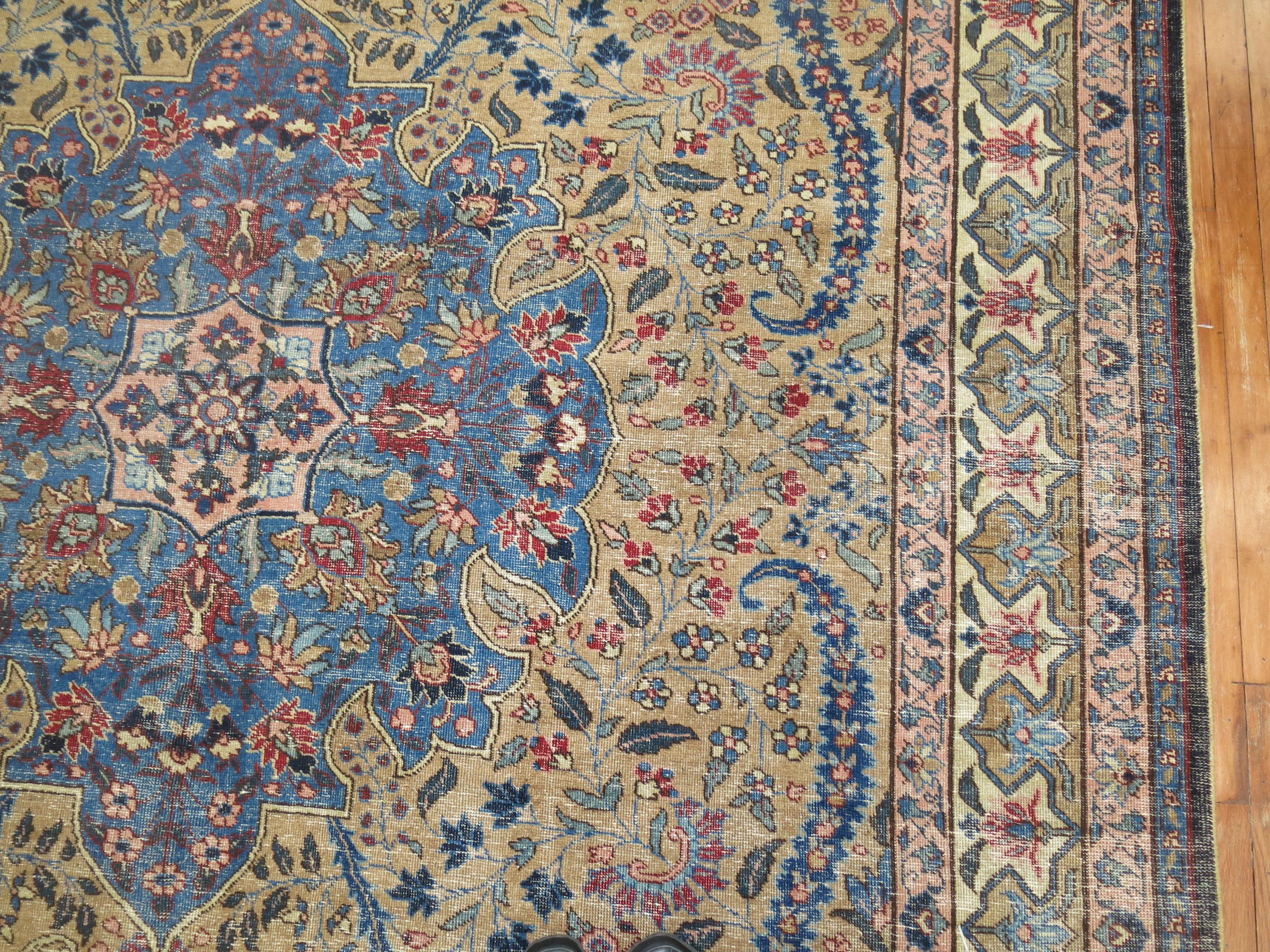 Turkish Camel Royal Blue Persian Tabriz Rug