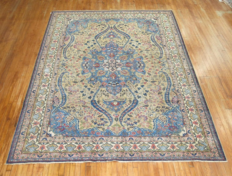 Camel Royal Blue Persian Tabriz Rug For Sale at 1stdibs