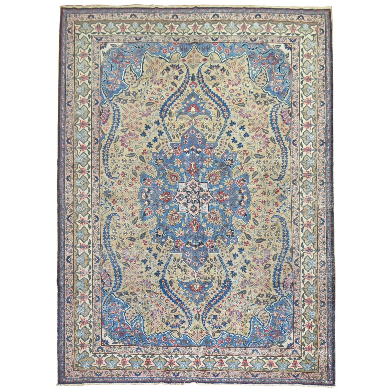 Camel Royal Blue Persian Tabriz Rug