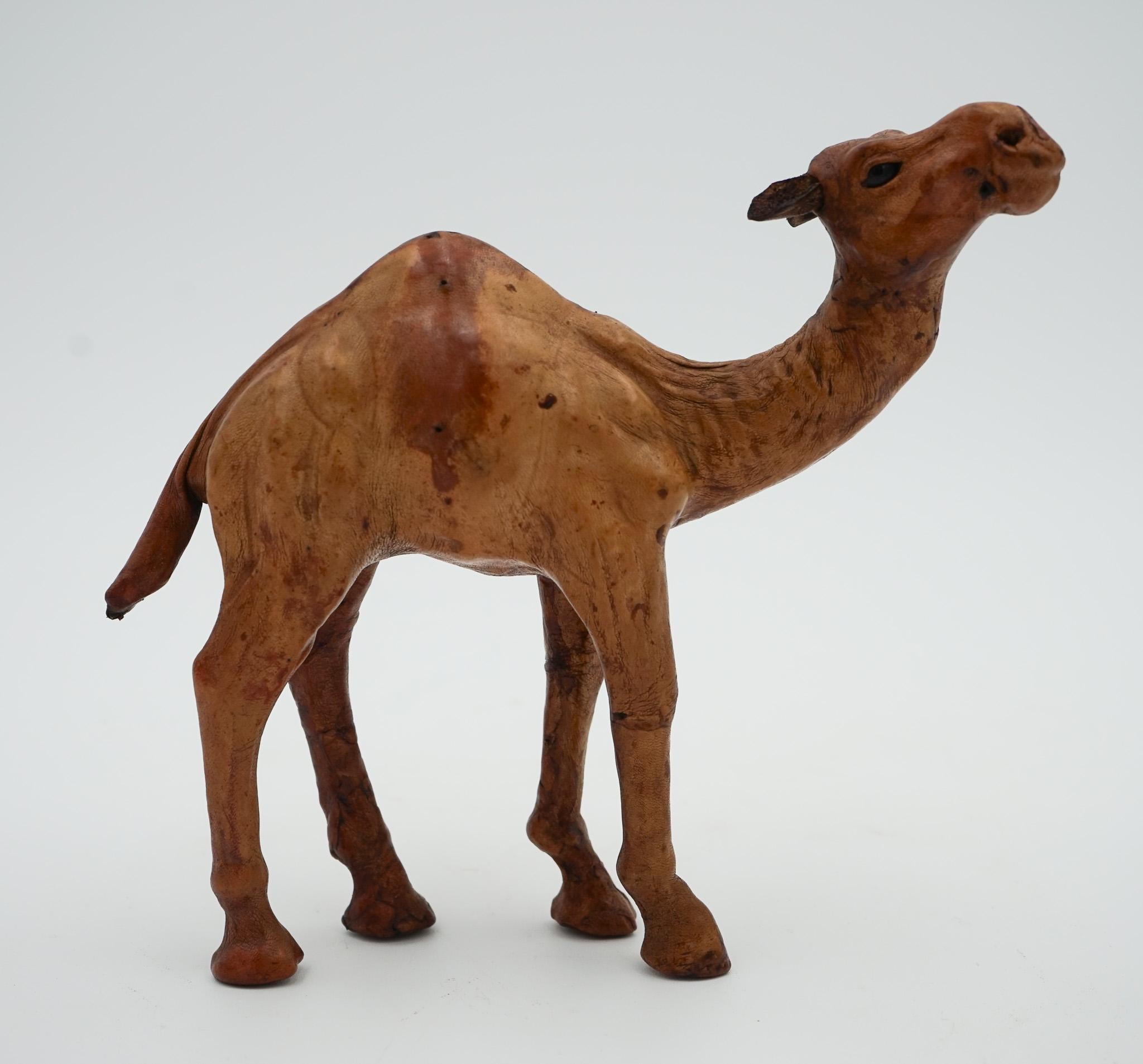 ESCULTURA DE CAMELLO CON  CUERO ENVEJECIDO SOBRE MADERA TALLADA A MANO DE LiBERTY'S LONDRES Cuero en venta