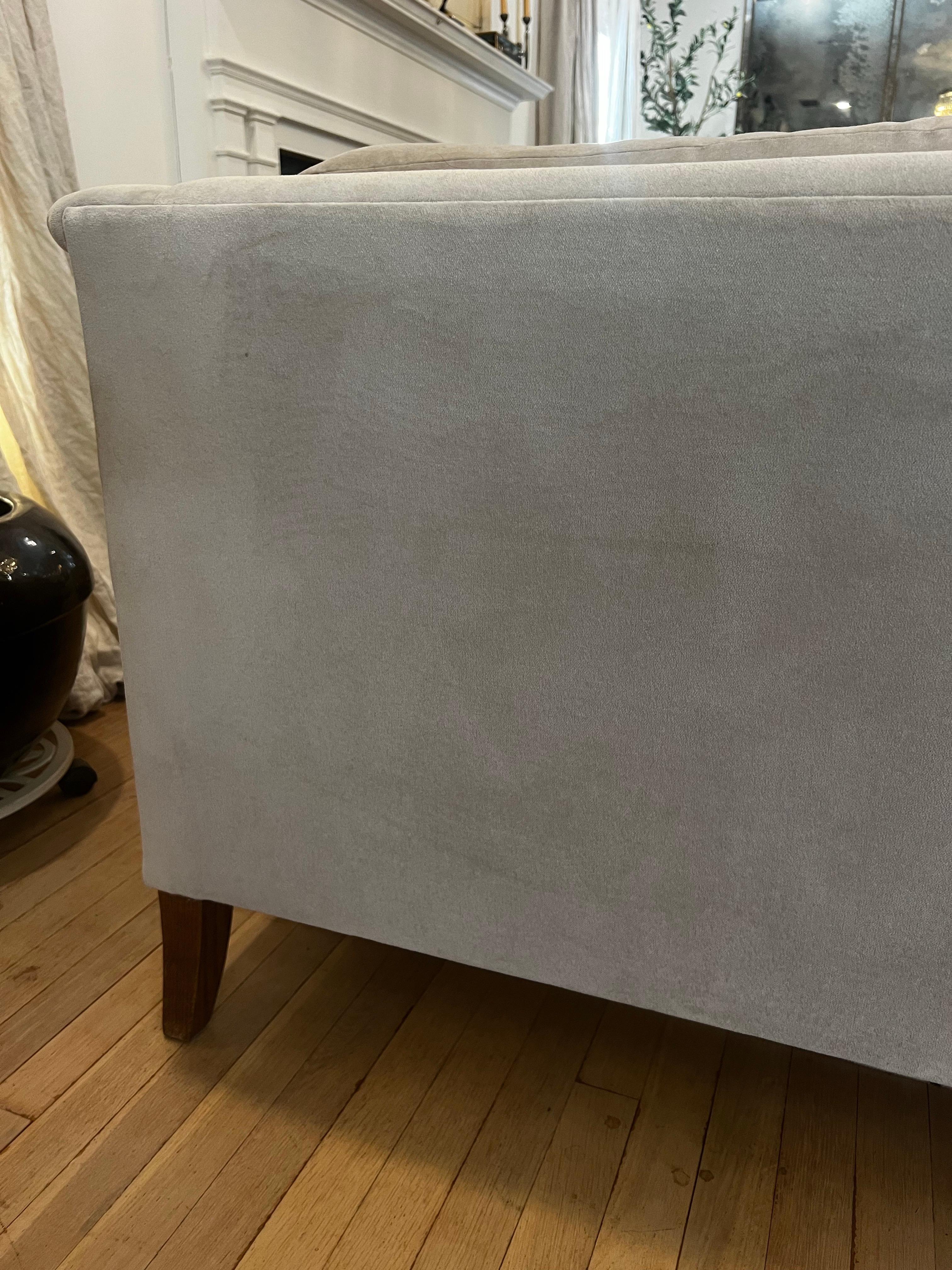Camel Velvet English Roll Arm Modern Sofa on Brass Castors 5