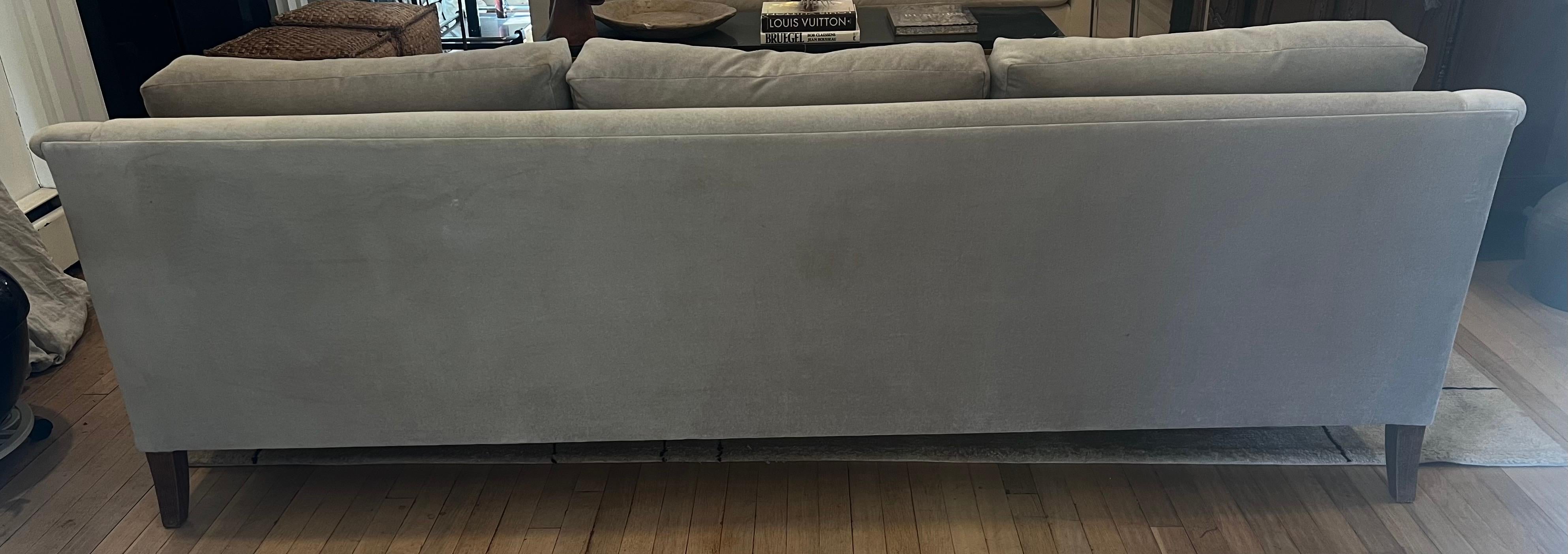 Camel Velvet English Roll Arm Modern Sofa on Brass Castors 6
