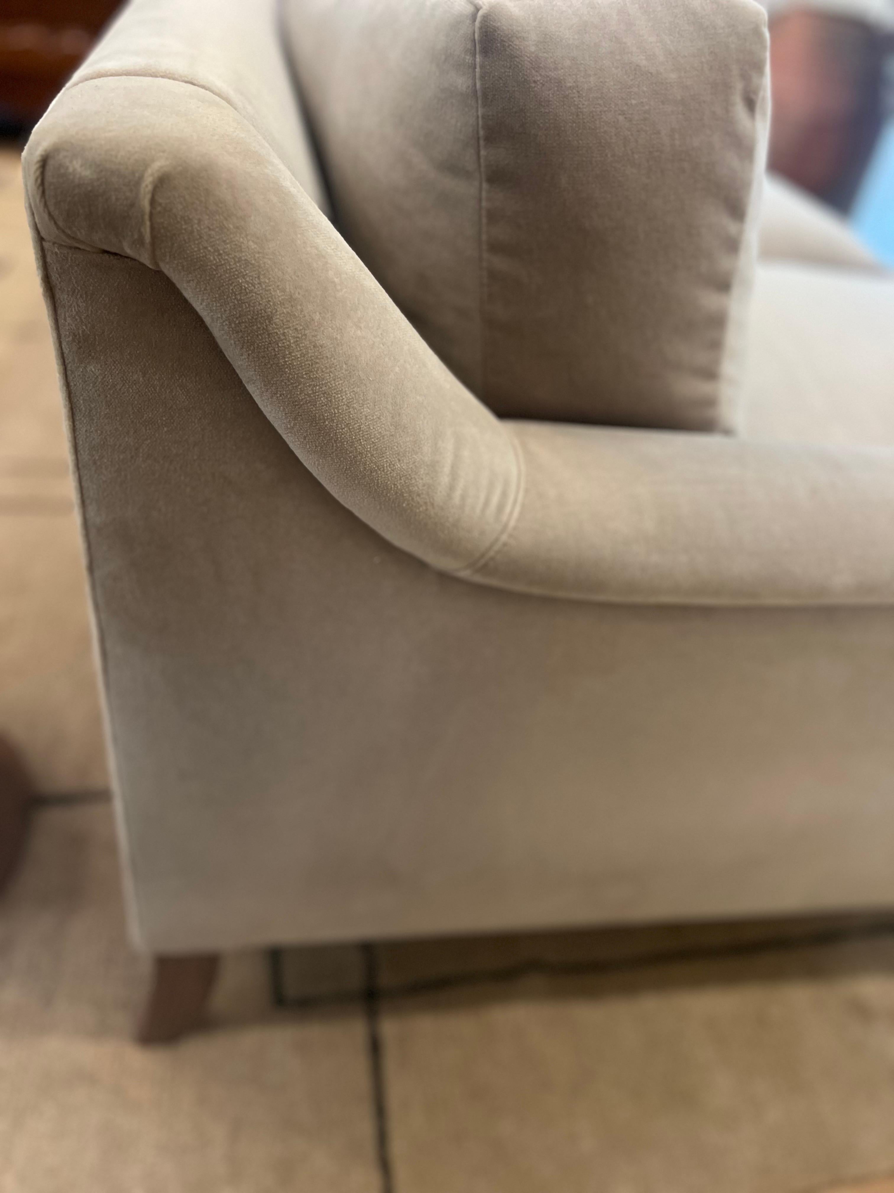 Camel Velvet English Roll Arm Modern Sofa on Brass Castors 1