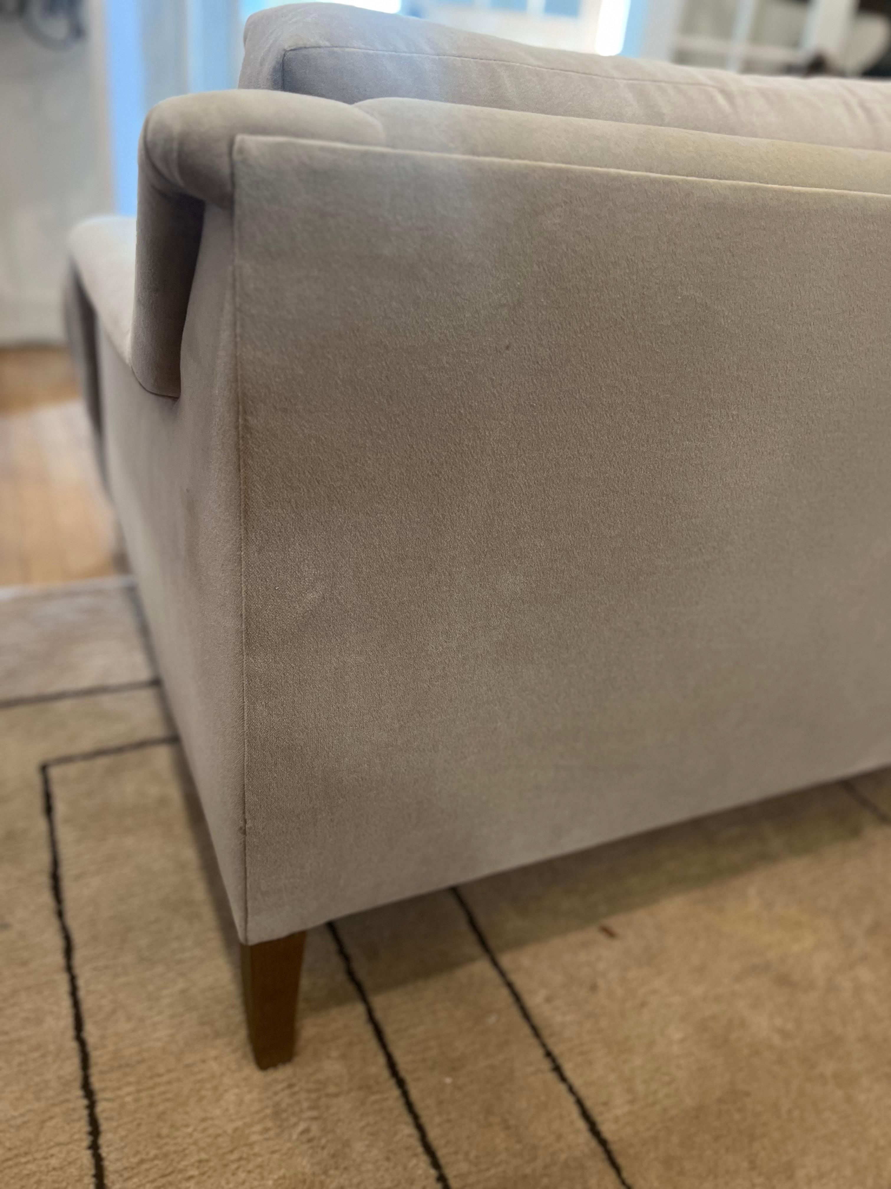 Camel Velvet English Roll Arm Modern Sofa on Brass Castors 2