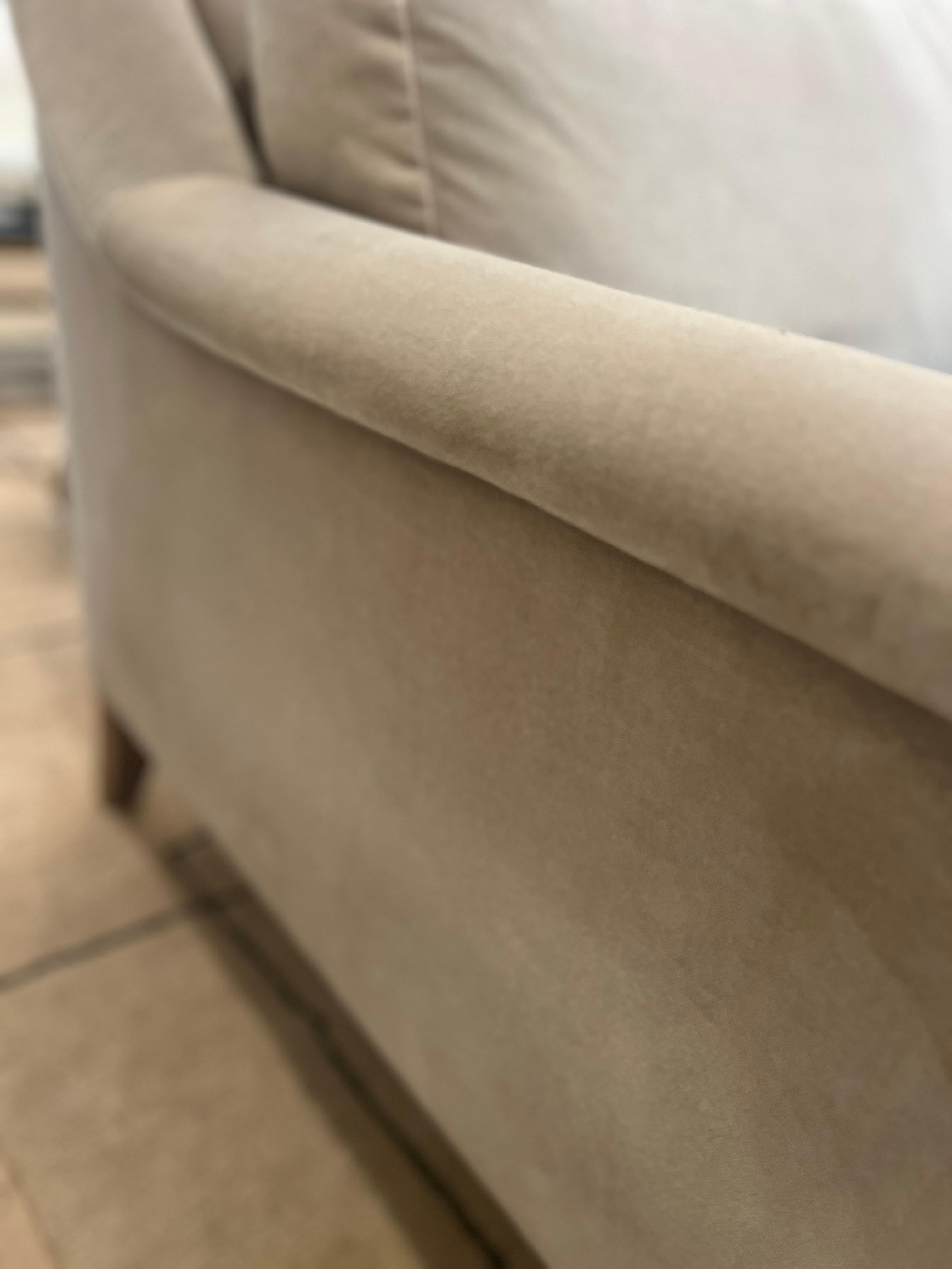 Camel Velvet English Roll Arm Modern Sofa on Brass Castors 3