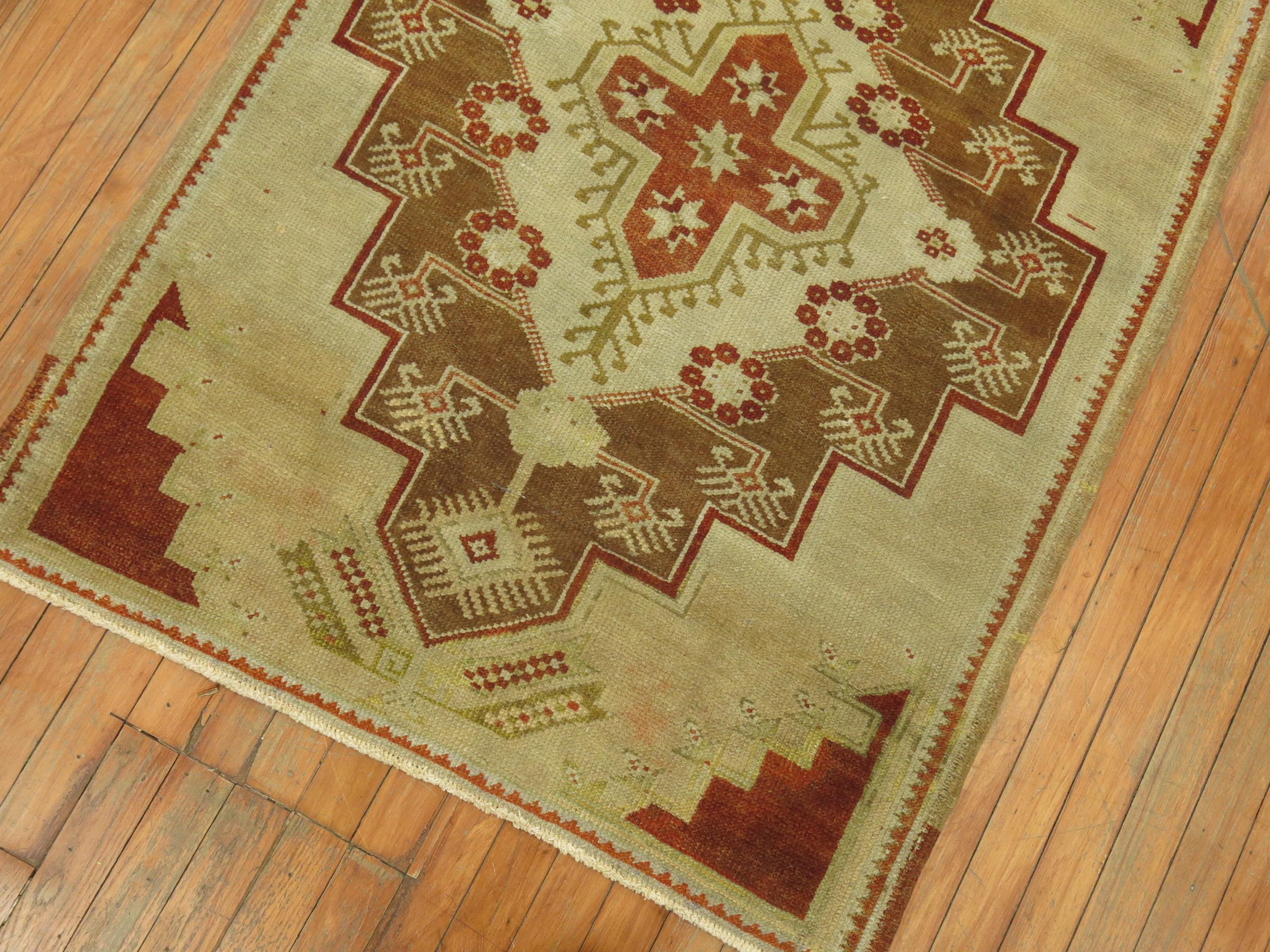 Tribal Zabihi Collection Small Camel Vintage Turkish Anatolian Rug For Sale