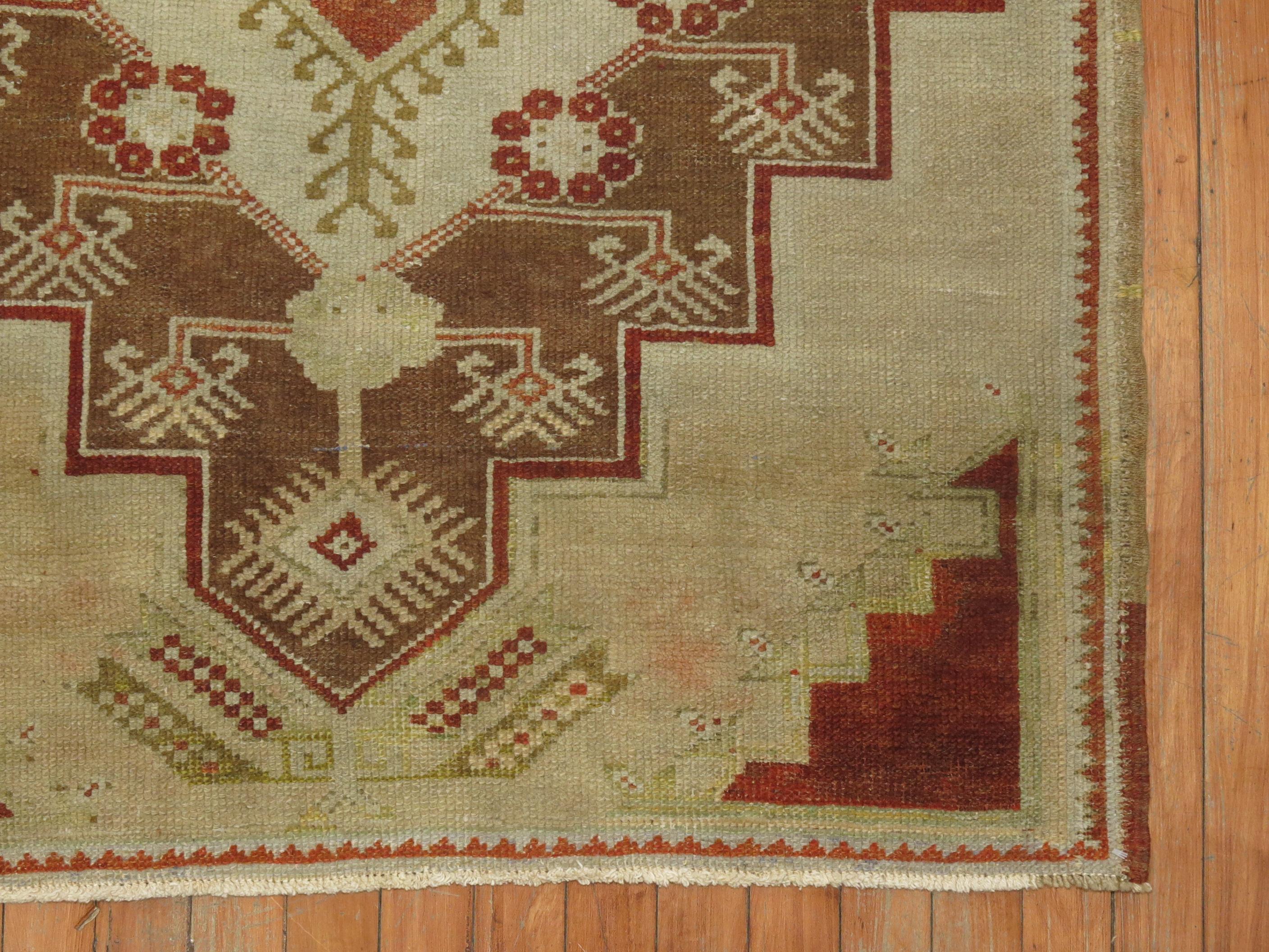 Hand-Woven Camel Vintage Turkish Oushak Rug For Sale