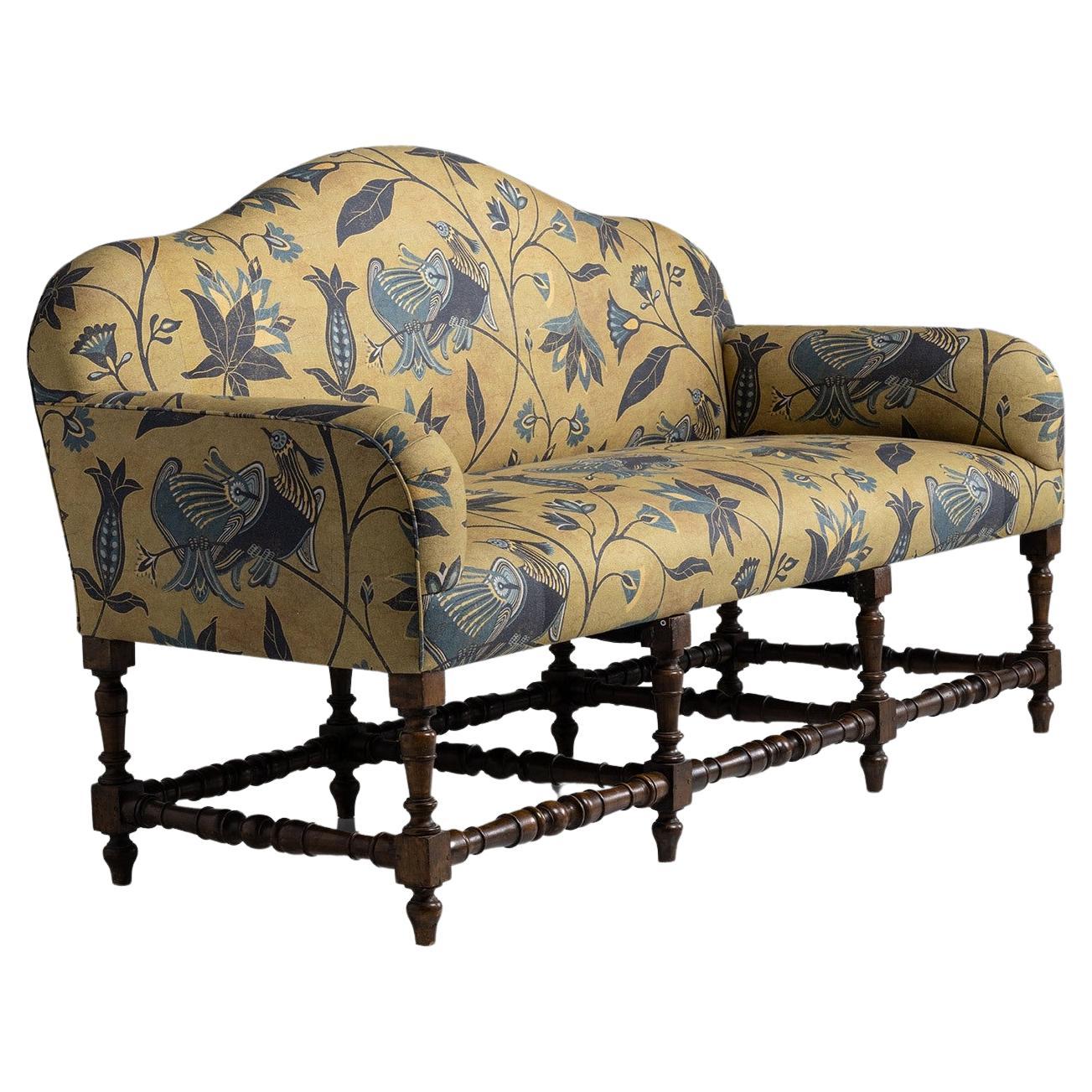 Camelback Sofa in Linen Floral Print by James Malone, Italy, Circa 1860