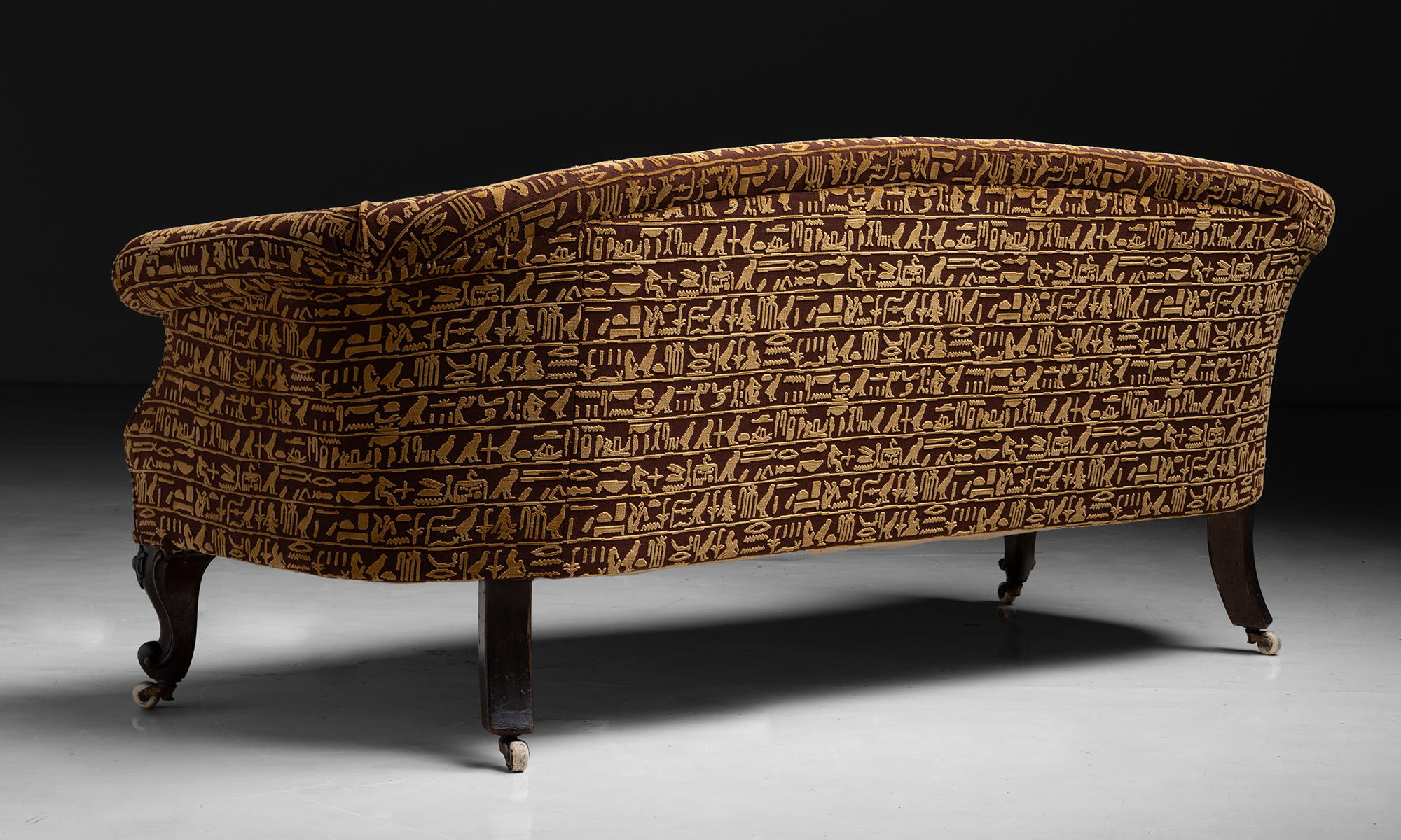 19th Century Camelback Sofa in Velvet Fabric by Pierre Frey, England circa 1860