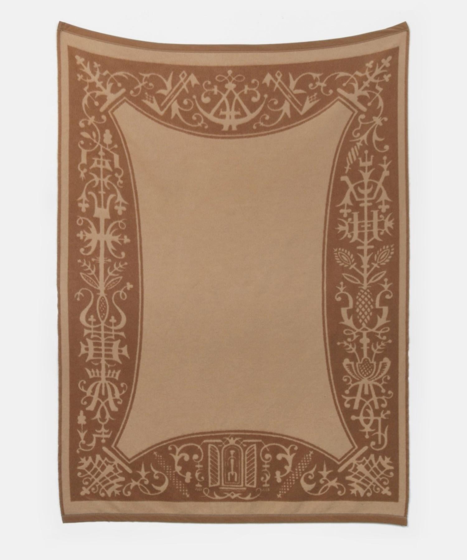 Camelhair Burlap throw by Saved, New York

100% Camelhair. Two-tone, double-sided design features an ornate border and minimal, blank space within. Available in King and Queen sizes, please inquire for pricing, availability, and lead time.