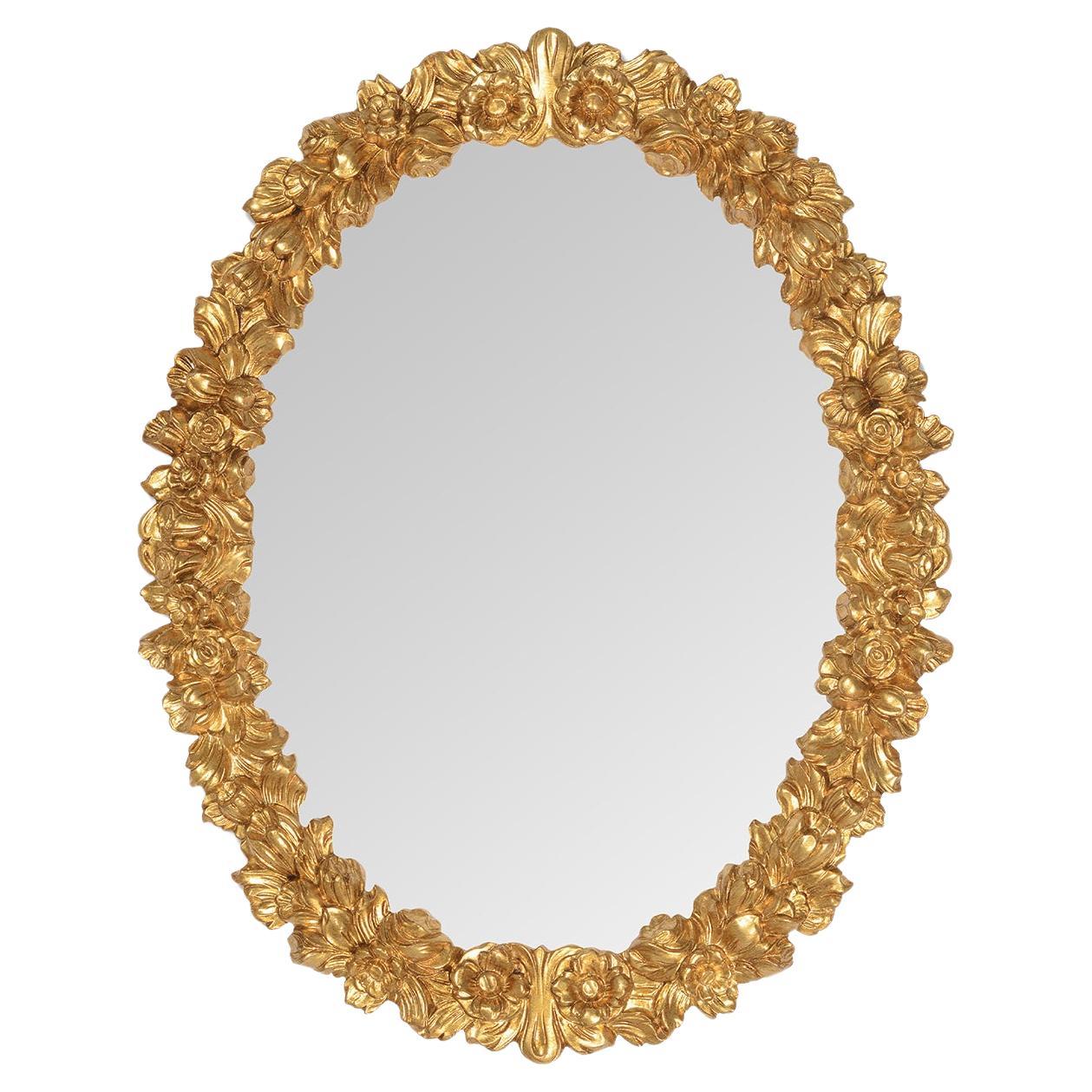 Camelia Oval Gold Wall Mirror by Mo.Wa For Sale