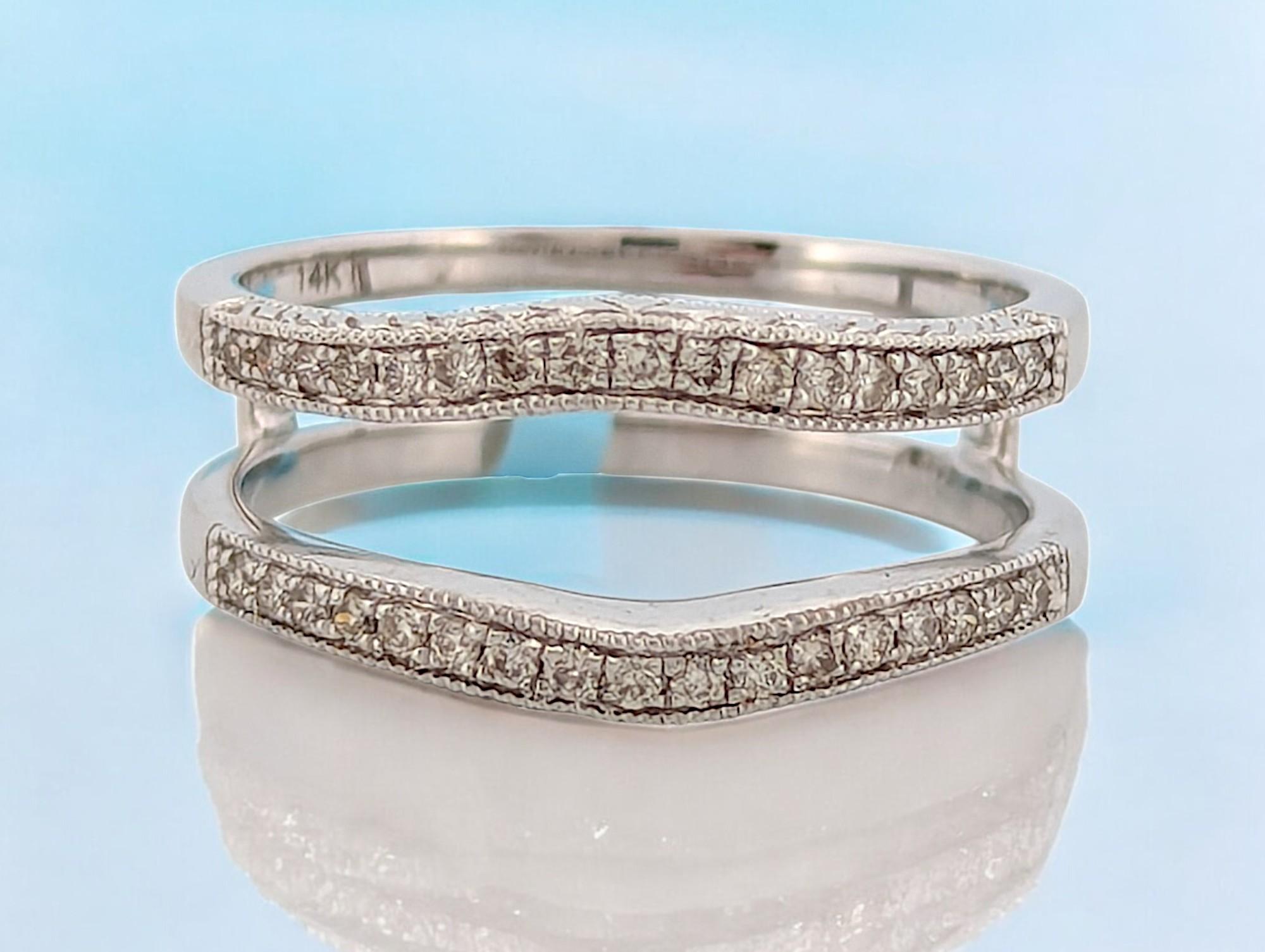 Round Cut Camellia  14k White Gold Ring with Diamonds – 0.25ctw Round Brilliant Band For Sale