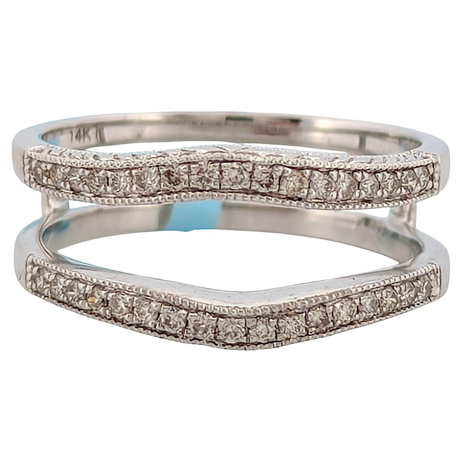 Camellia  14k White Gold Ring with Diamonds – 0.25ctw Round Brilliant Band For Sale