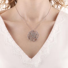 Camellia Flower Diamond Pendant Necklace in 14k White Gold