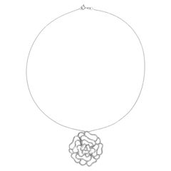 Camellia Flower Diamond Pendant Necklace in 14k White Gold