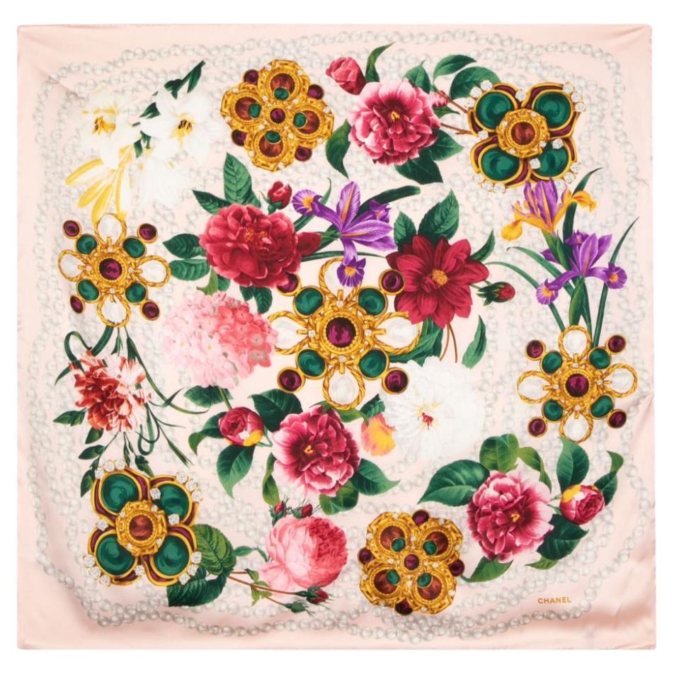 Camellia Pearl silk scarf For Sale