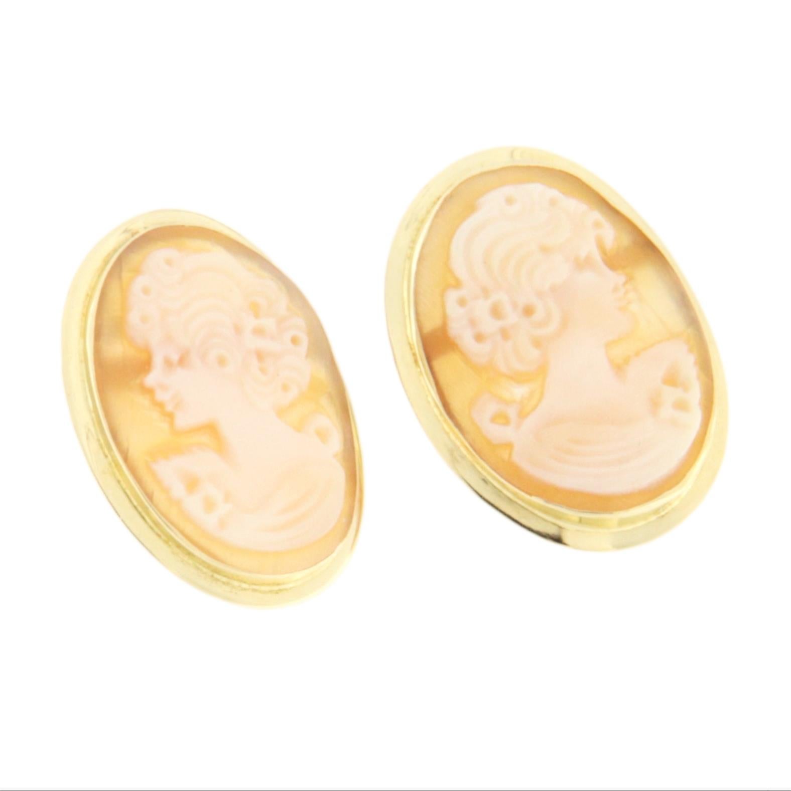 Artisan Cameo 18 Karat Yellow Gold Stud Earrings For Sale