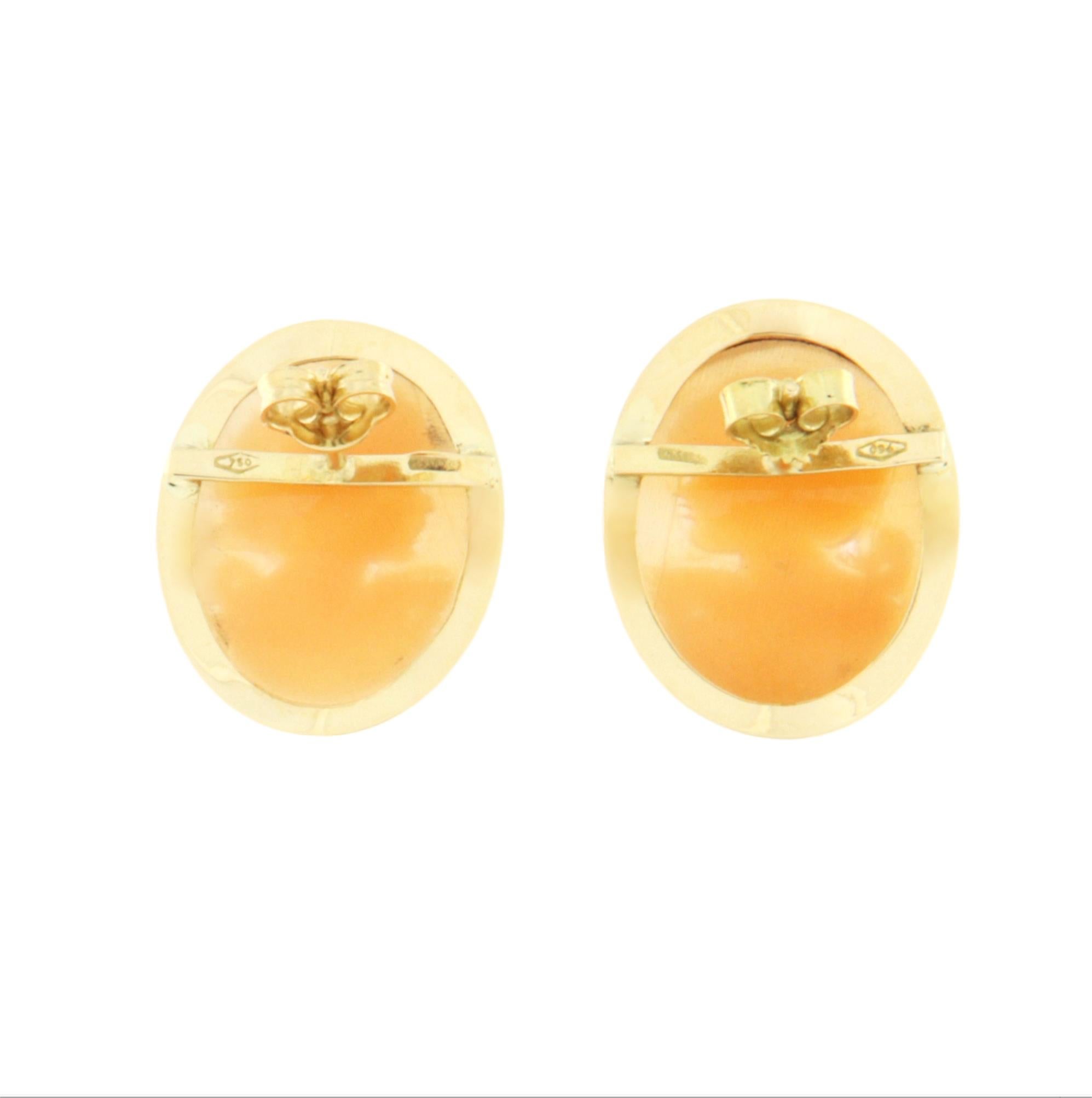Cameo 18 Karat Yellow Gold Stud Earrings In New Condition For Sale In Marcianise, IT