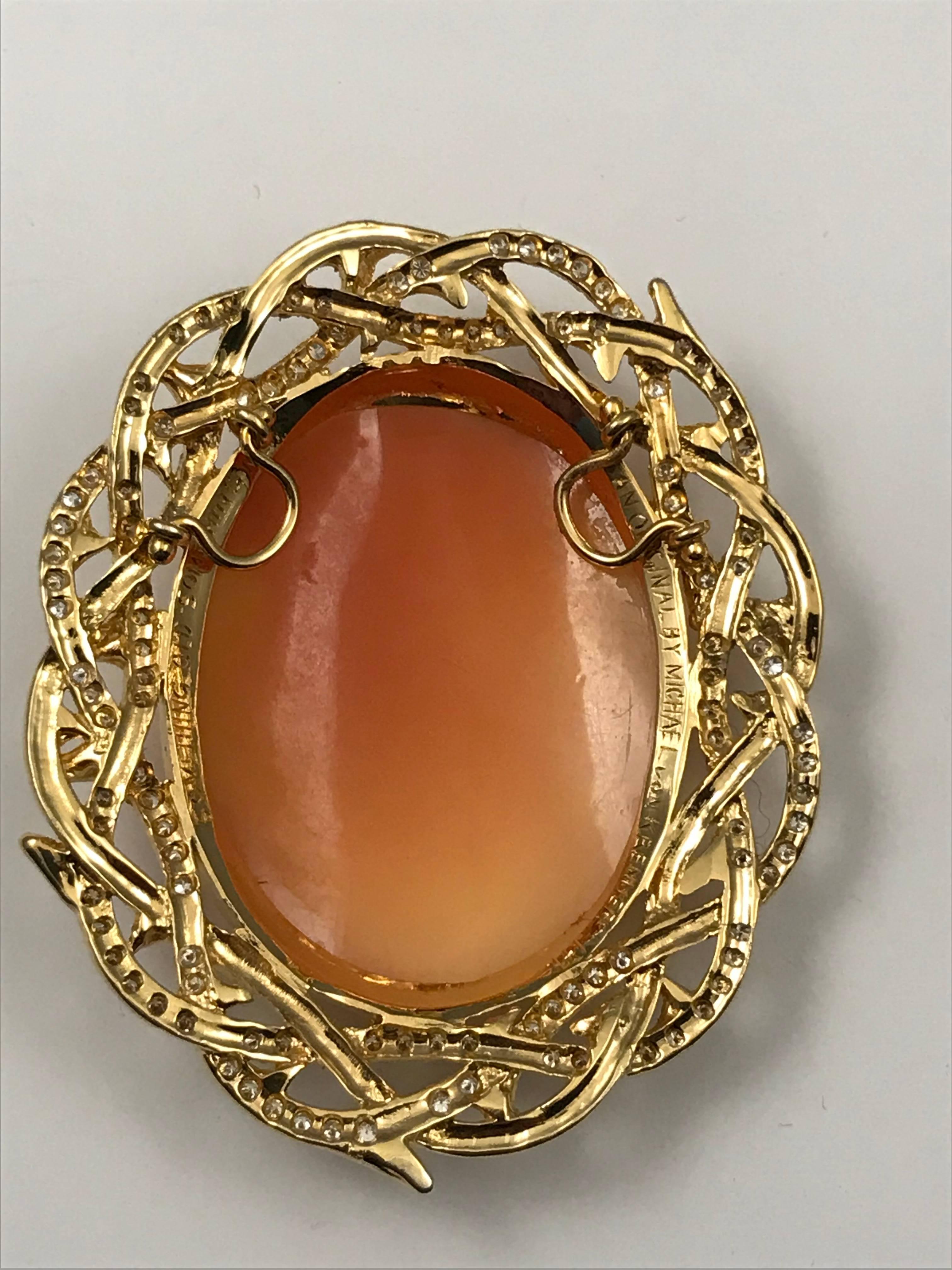 Cameo 1890s Jesus Set in 14 Karat Gold with Diamonds, Rubies and Brown Diamonds For Sale 6